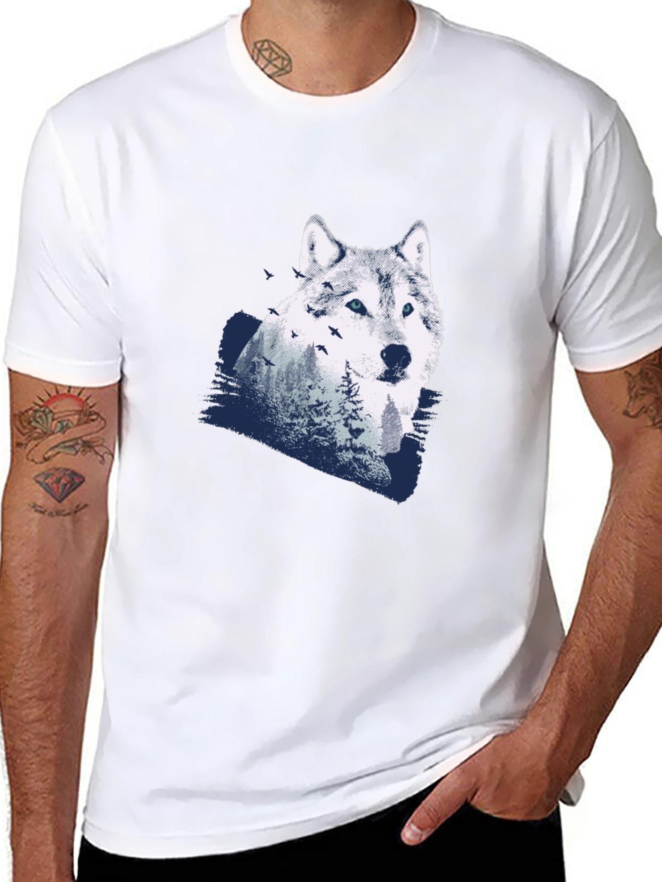Black Wolf Graphic Print Black T-Shirt view 8