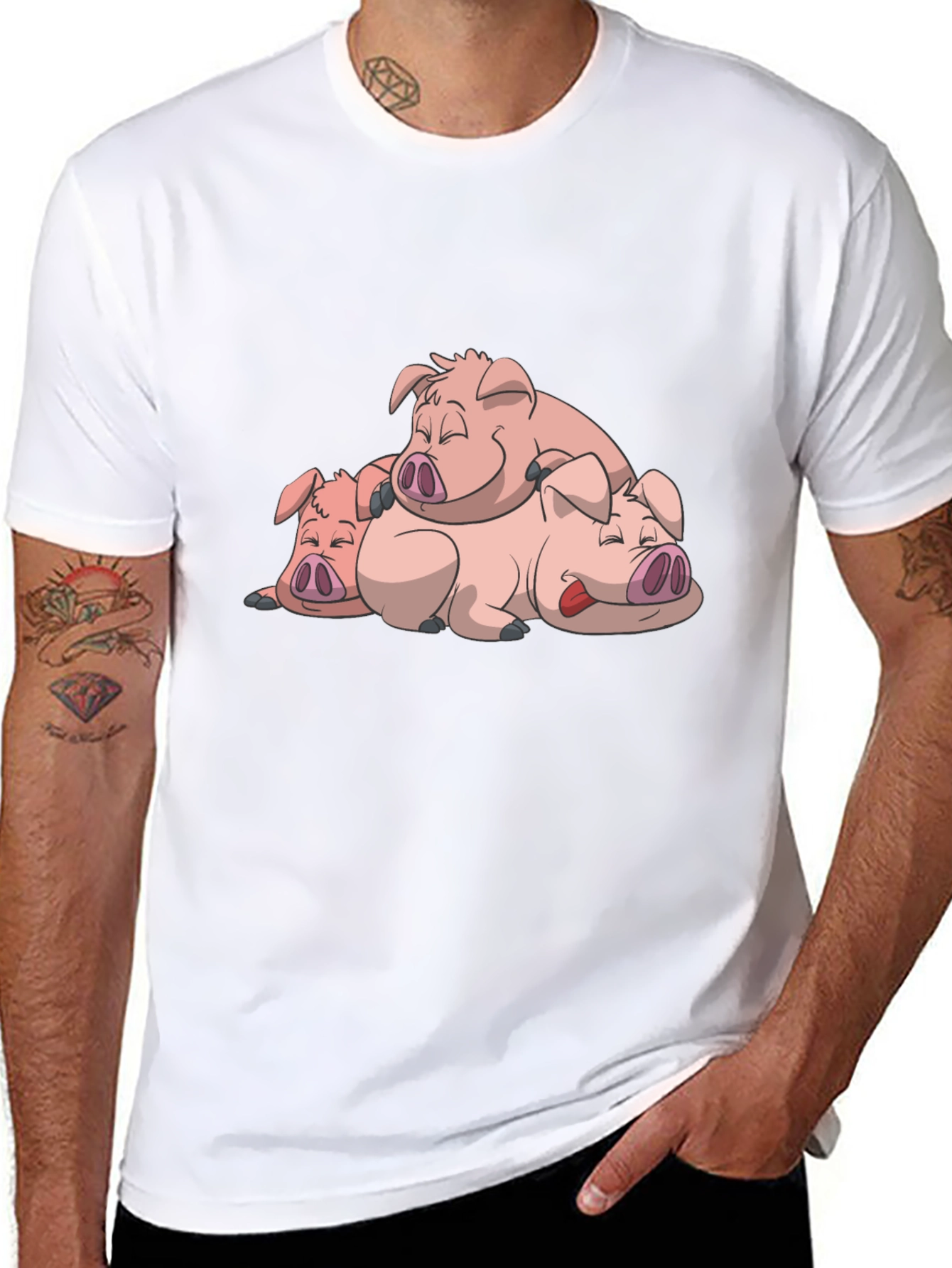 Black Cute Sleeping Pigs Black T-Shirt view 8