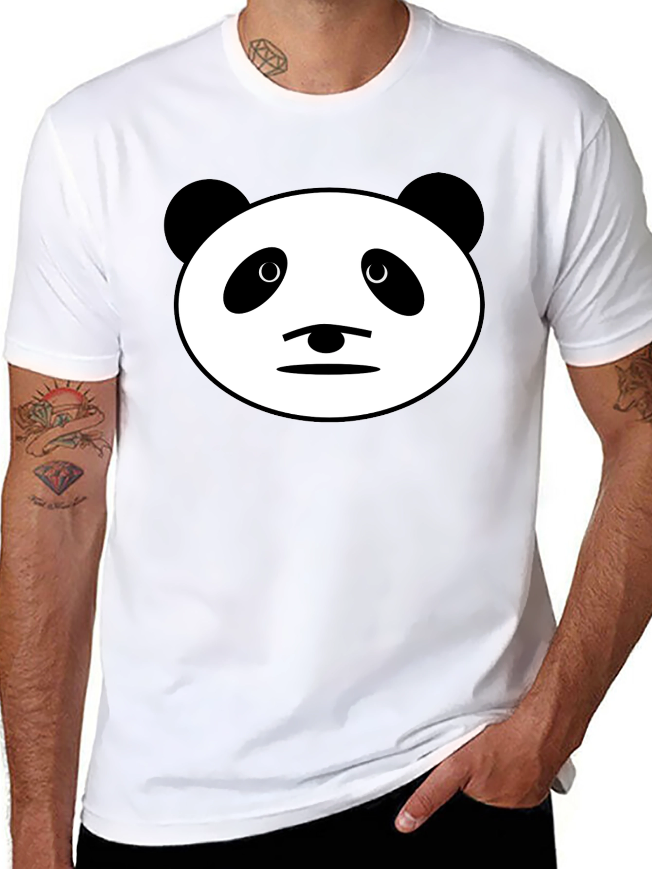 Black Panda Face Graphic Black T-Shirt - Men's Casual Wear view 8