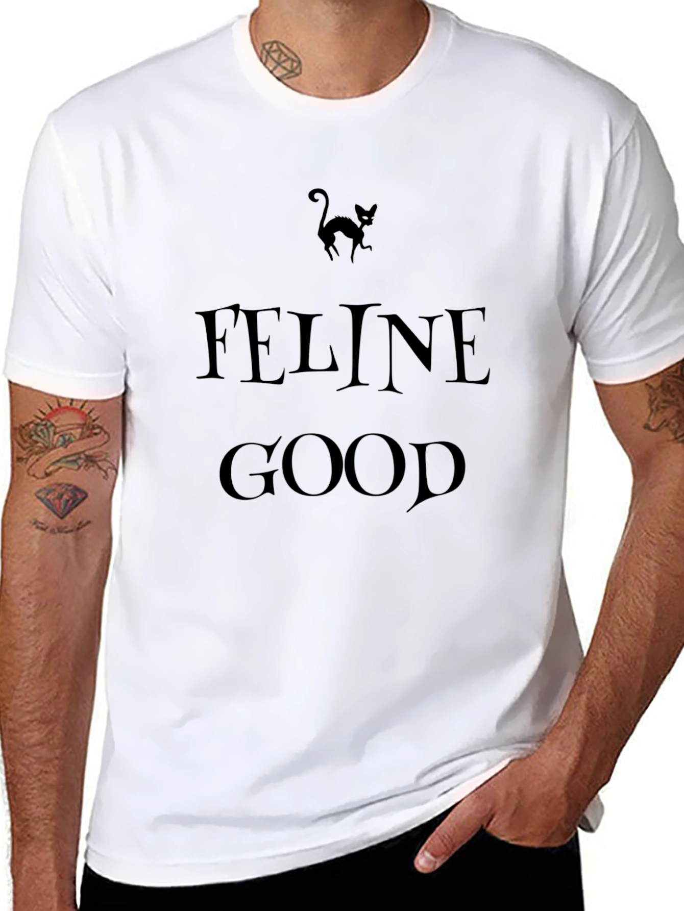 Black Feline Good Graphic Tee - Black Cotton Casual Top view 8