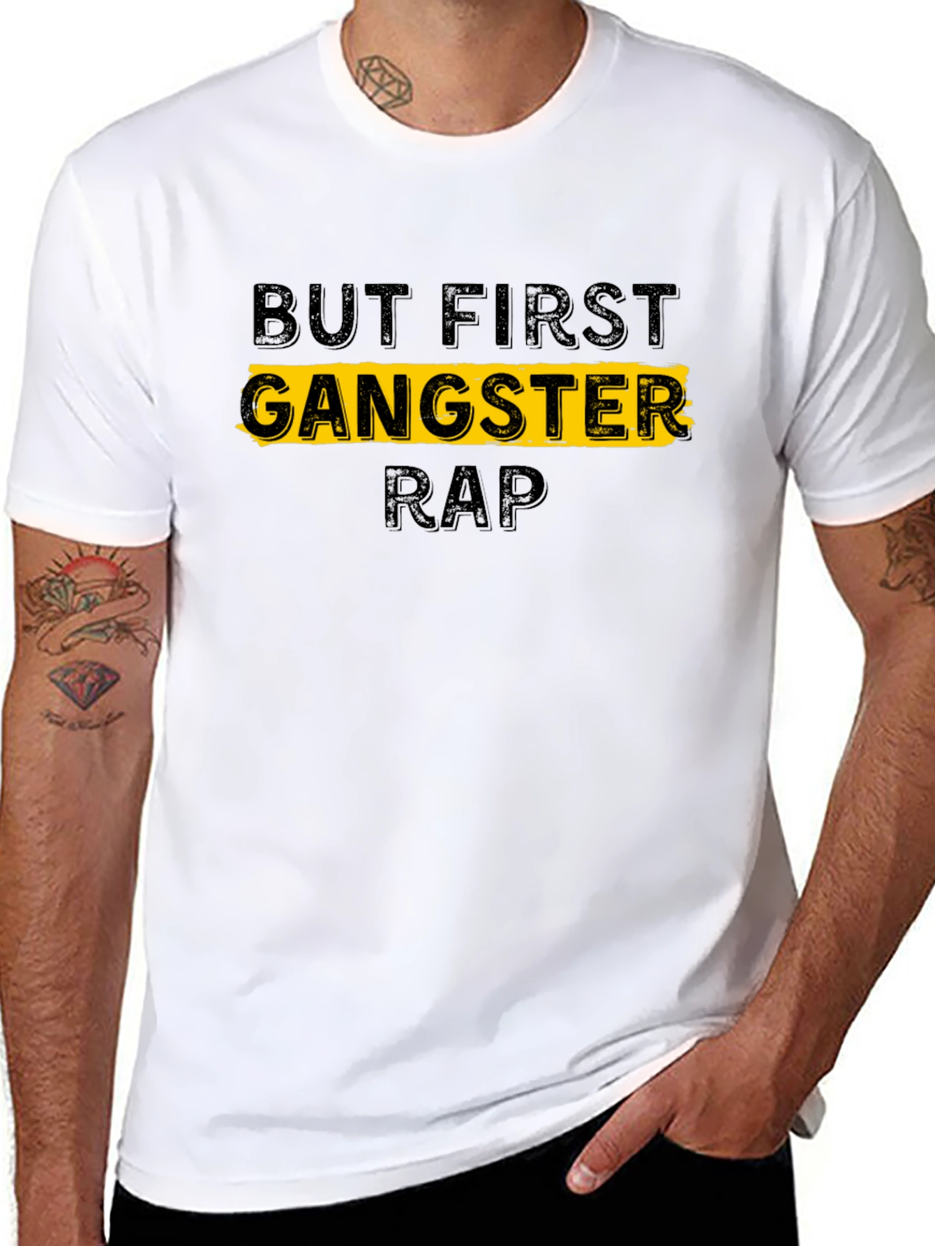 Black But First Gangster Rap T-Shirt - Black view 8