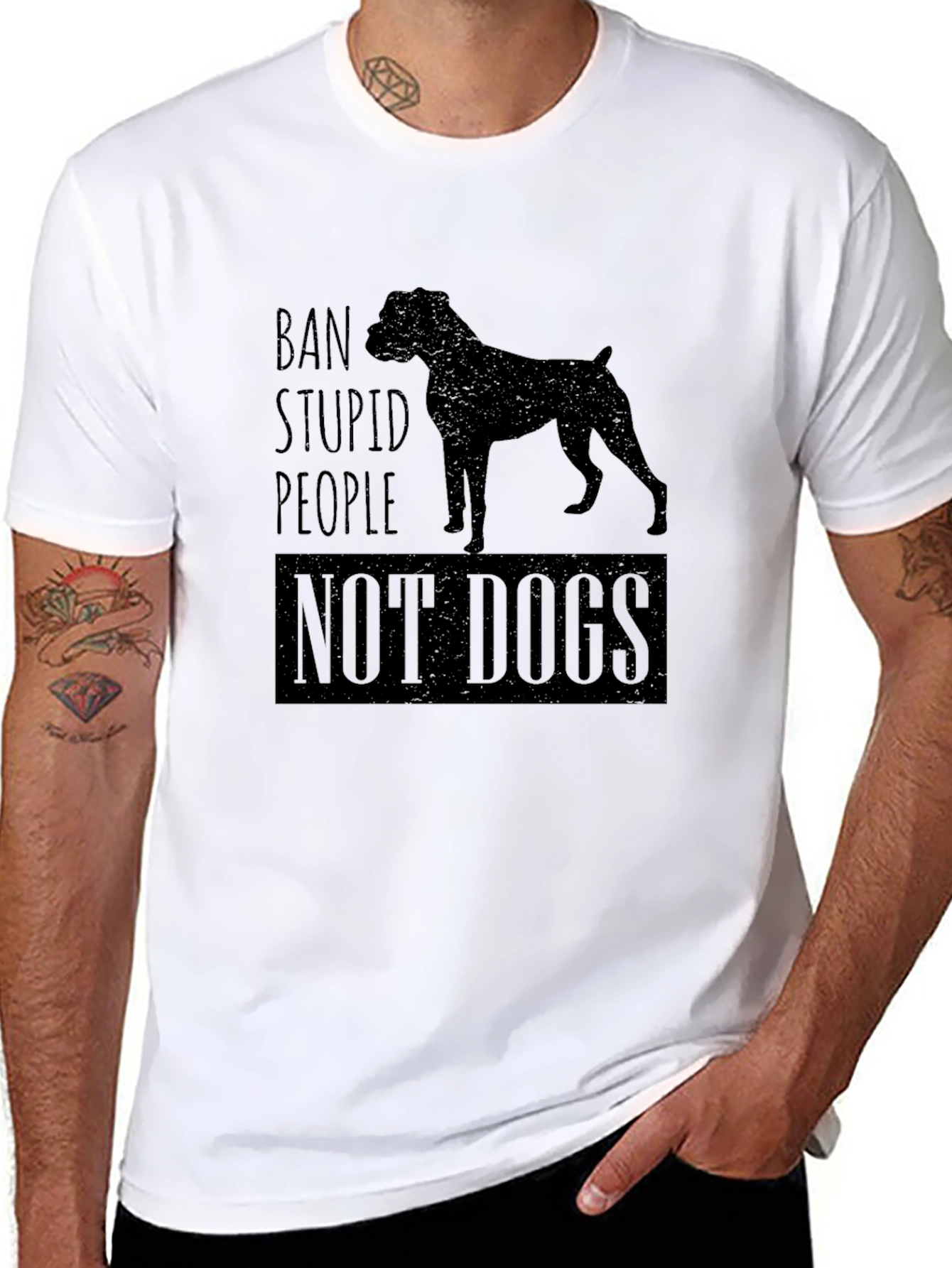Black Ban Stupid People Not Dogs Black T-Shirt view 8