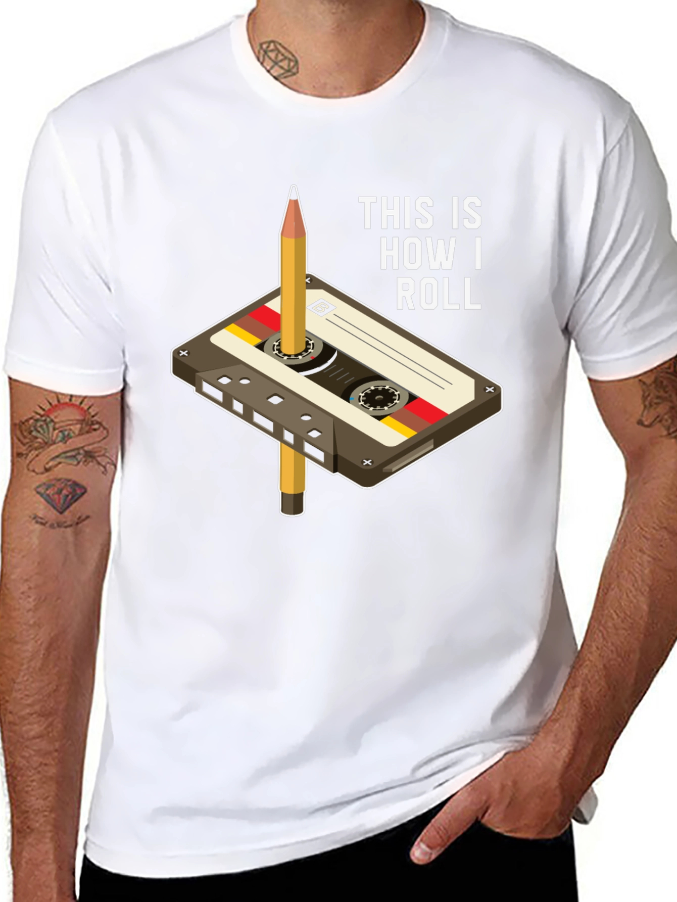 Black Retro Cassette Tape & Pencil T-Shirt - This Is How I Roll view 8