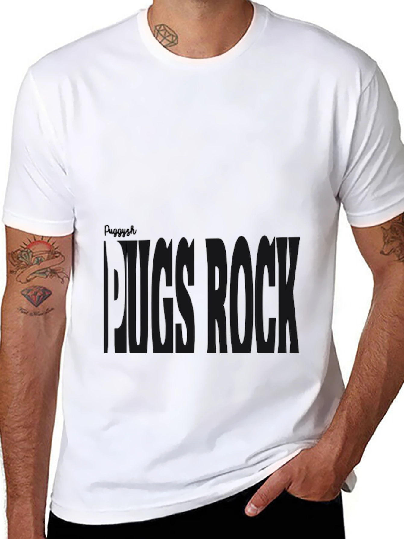 Black Pug Rock Graphic Tee - Black Cotton T-Shirt view 8