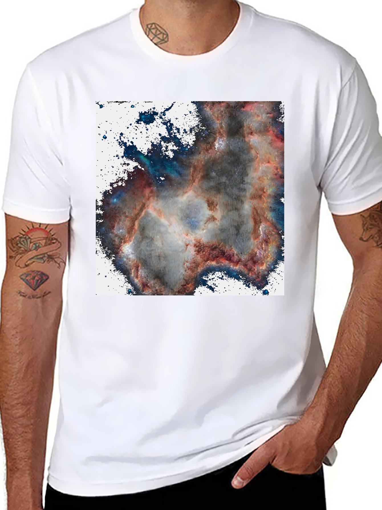 Black Nebula Print T-Shirt - Cosmic Black Tee view 8