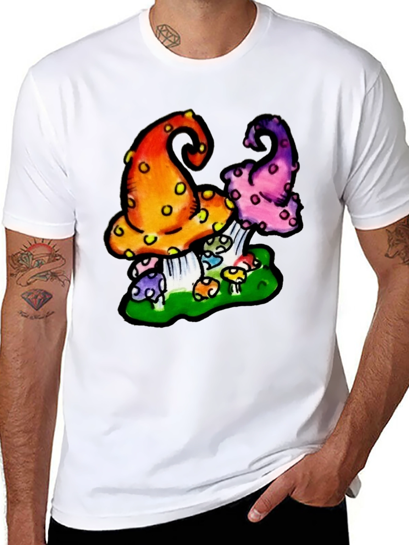 Black Funky Mushroom Graphic Tee - Black view 8