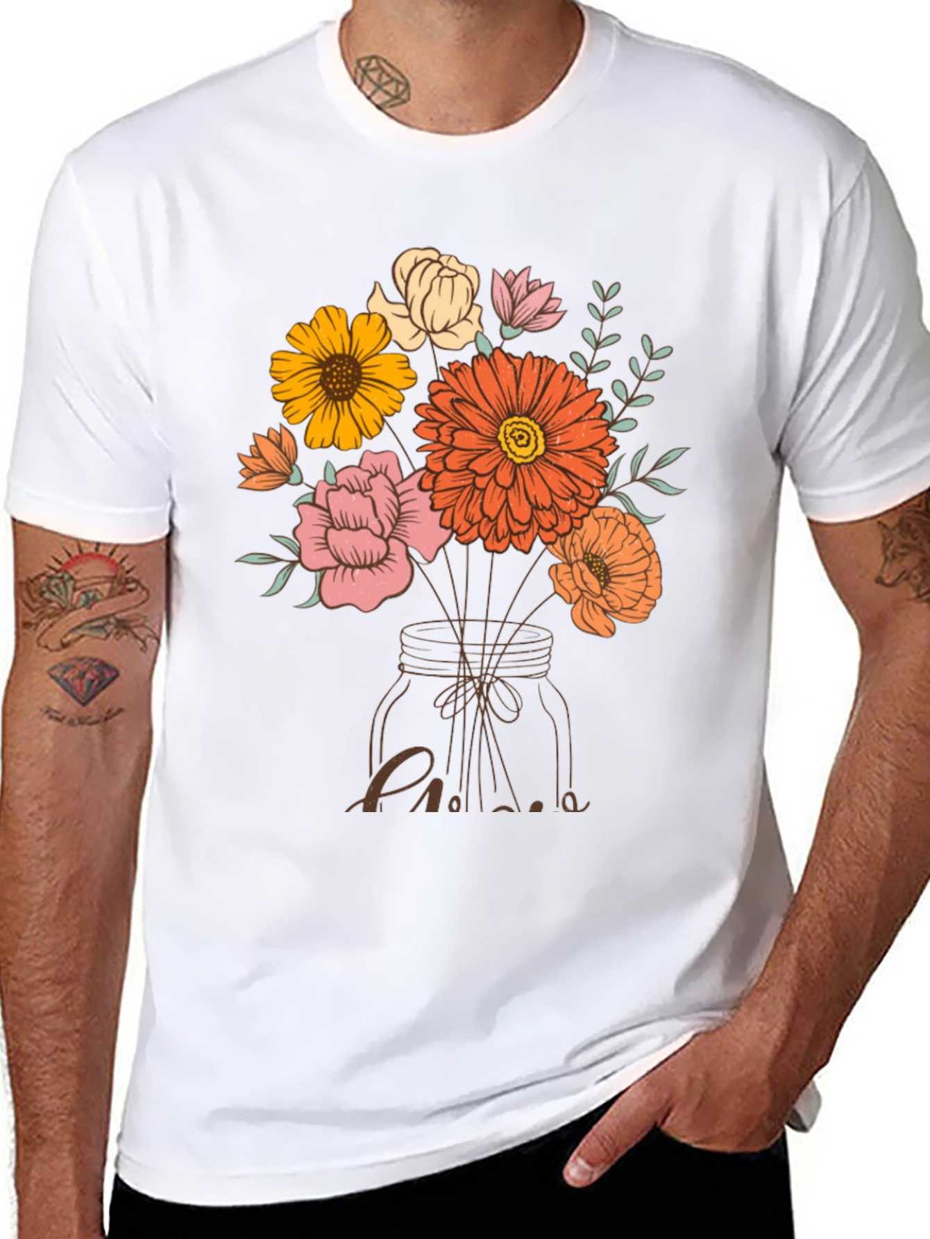 Black Floral Bouquet in Mason Jar Graphic Tee view 8