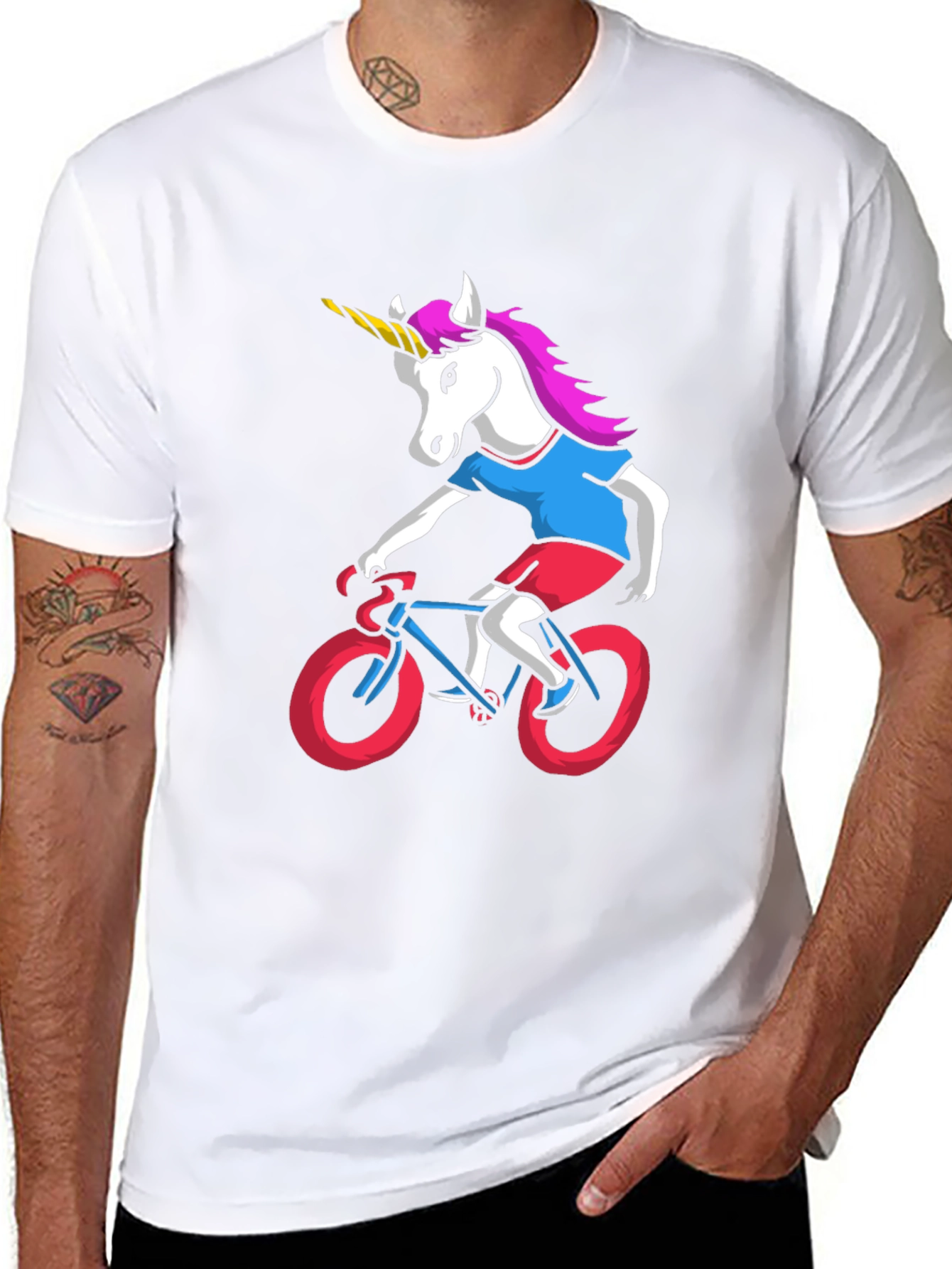Black Unicorn Riding Bike Graphic Tee view 8