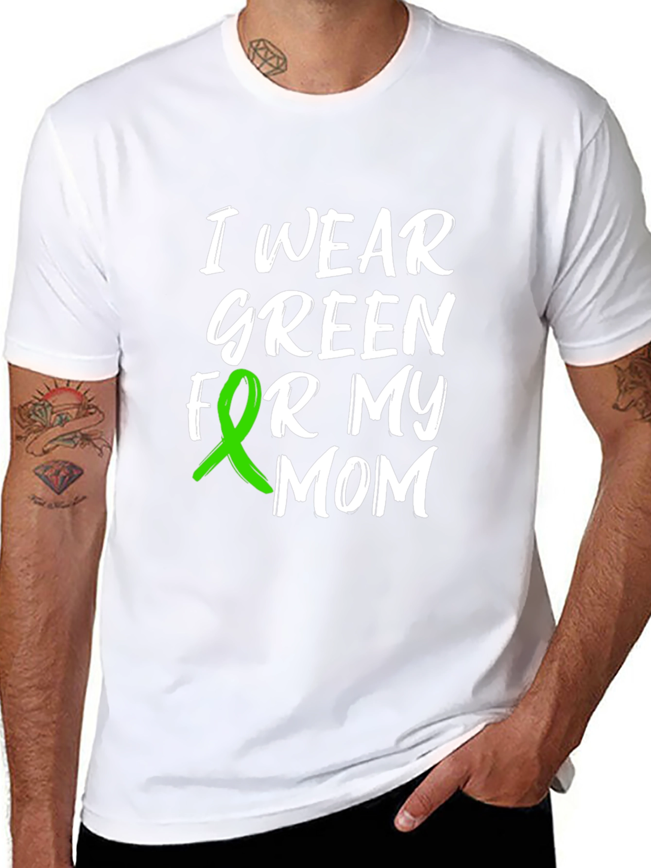 Black I Wear Green For My Mom Awareness T-Shirt view 8