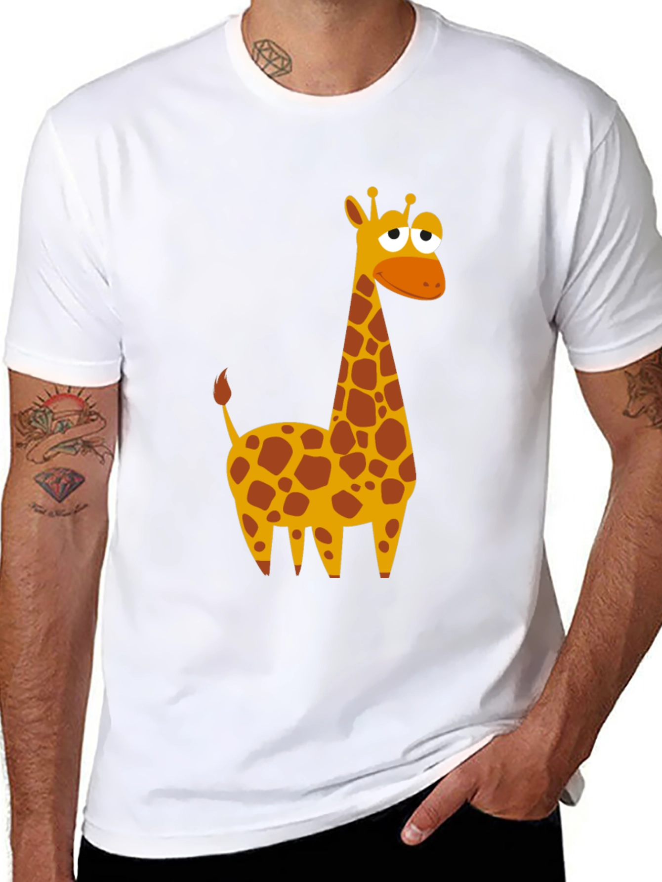 Black Cartoon Giraffe Graphic T-Shirt - Black view 8