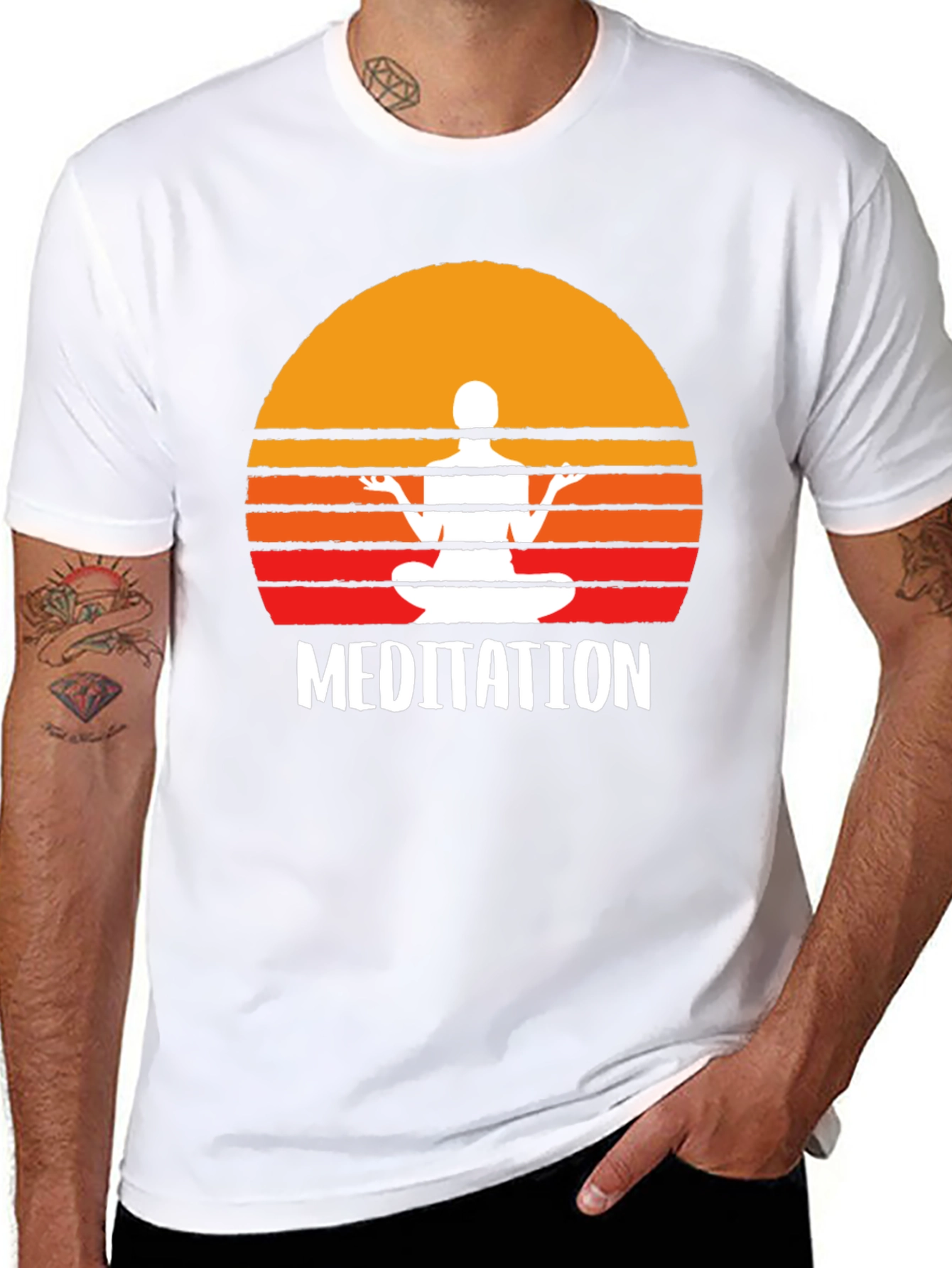 Black Meditation T-Shirt - Zen Sunset Design view 8