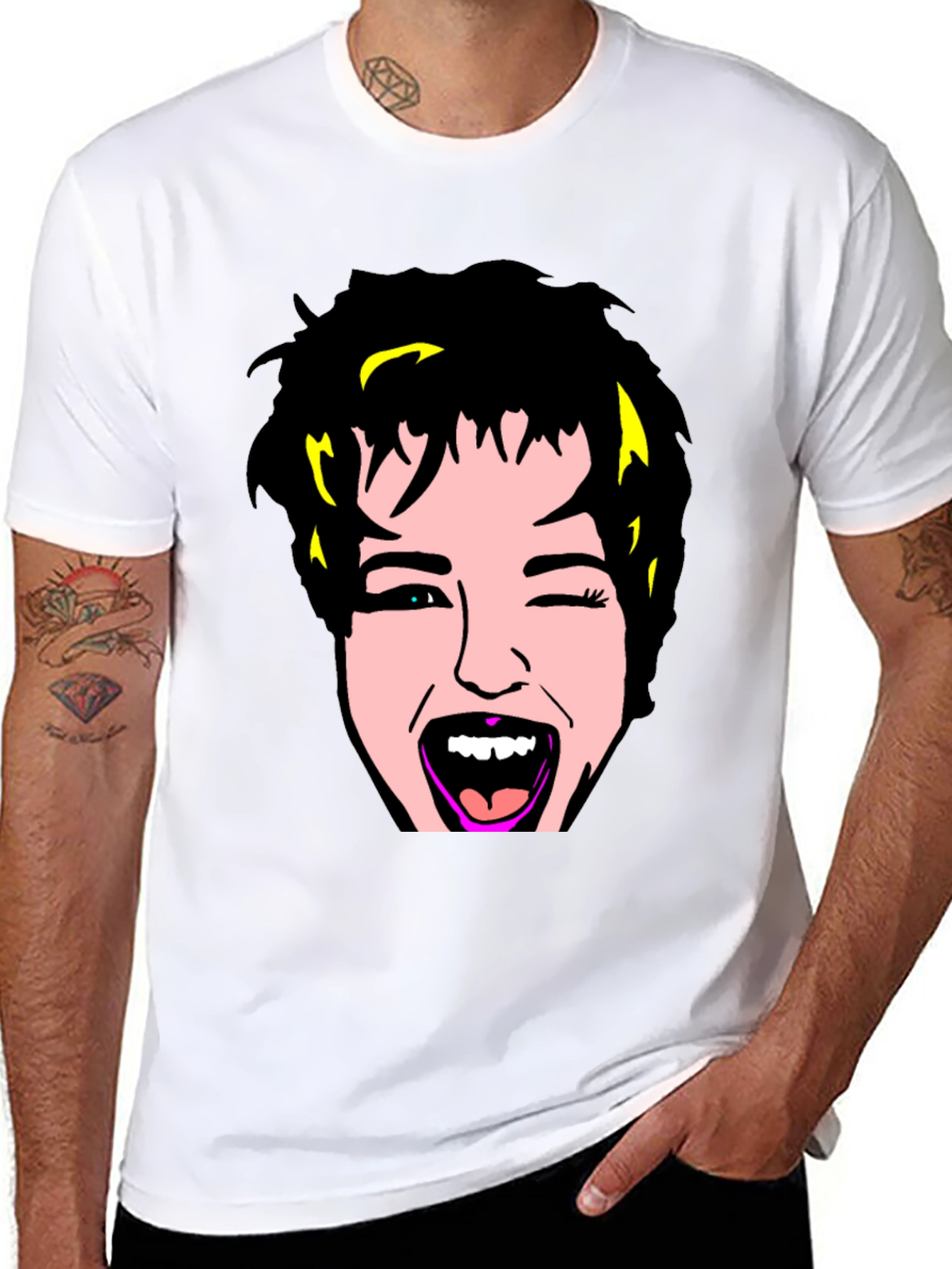 Black Winking Face Graphic Tee - Black Cotton Blend view 8