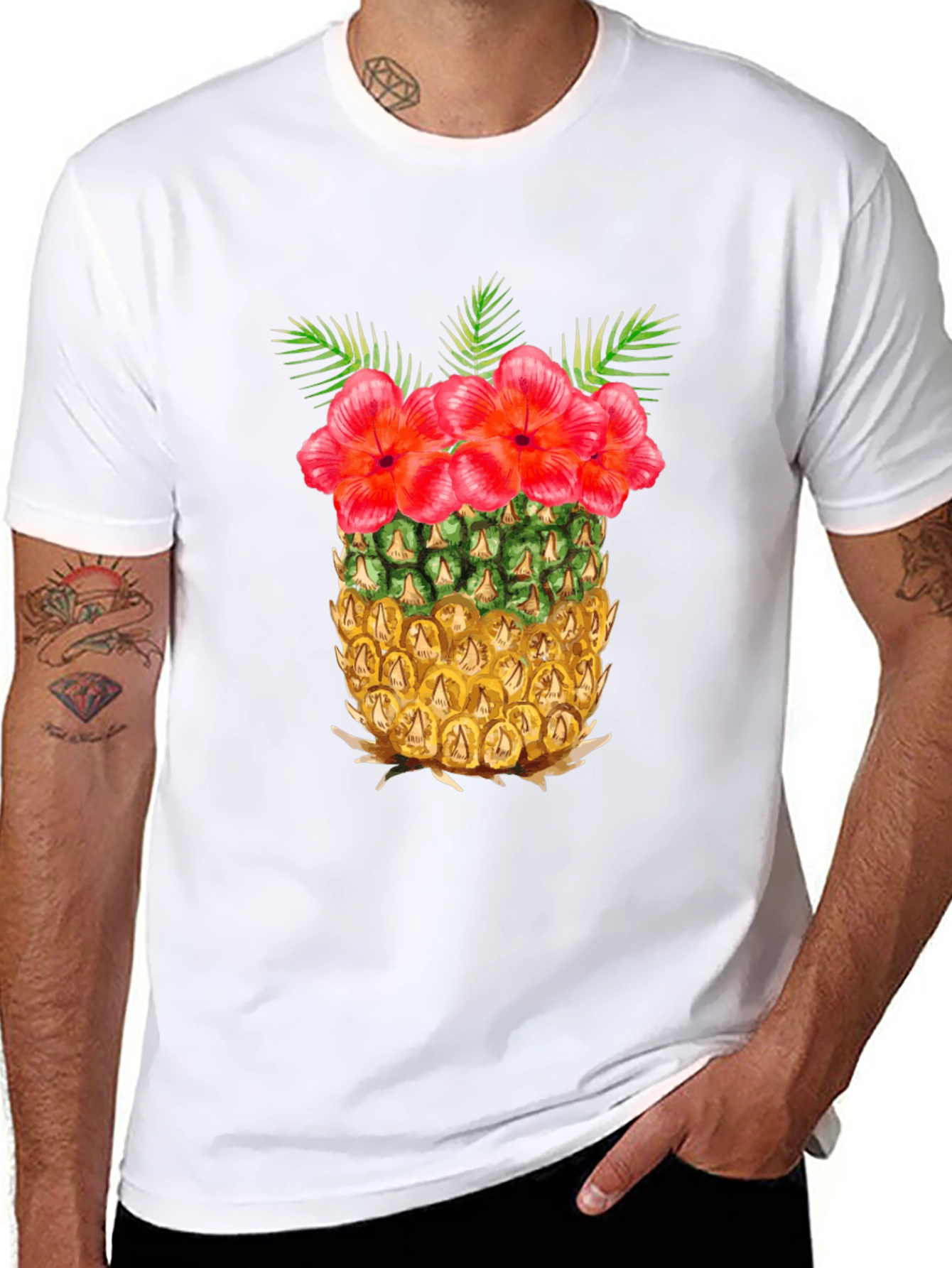 Black Tropical Pineapple Floral T-Shirt view 8