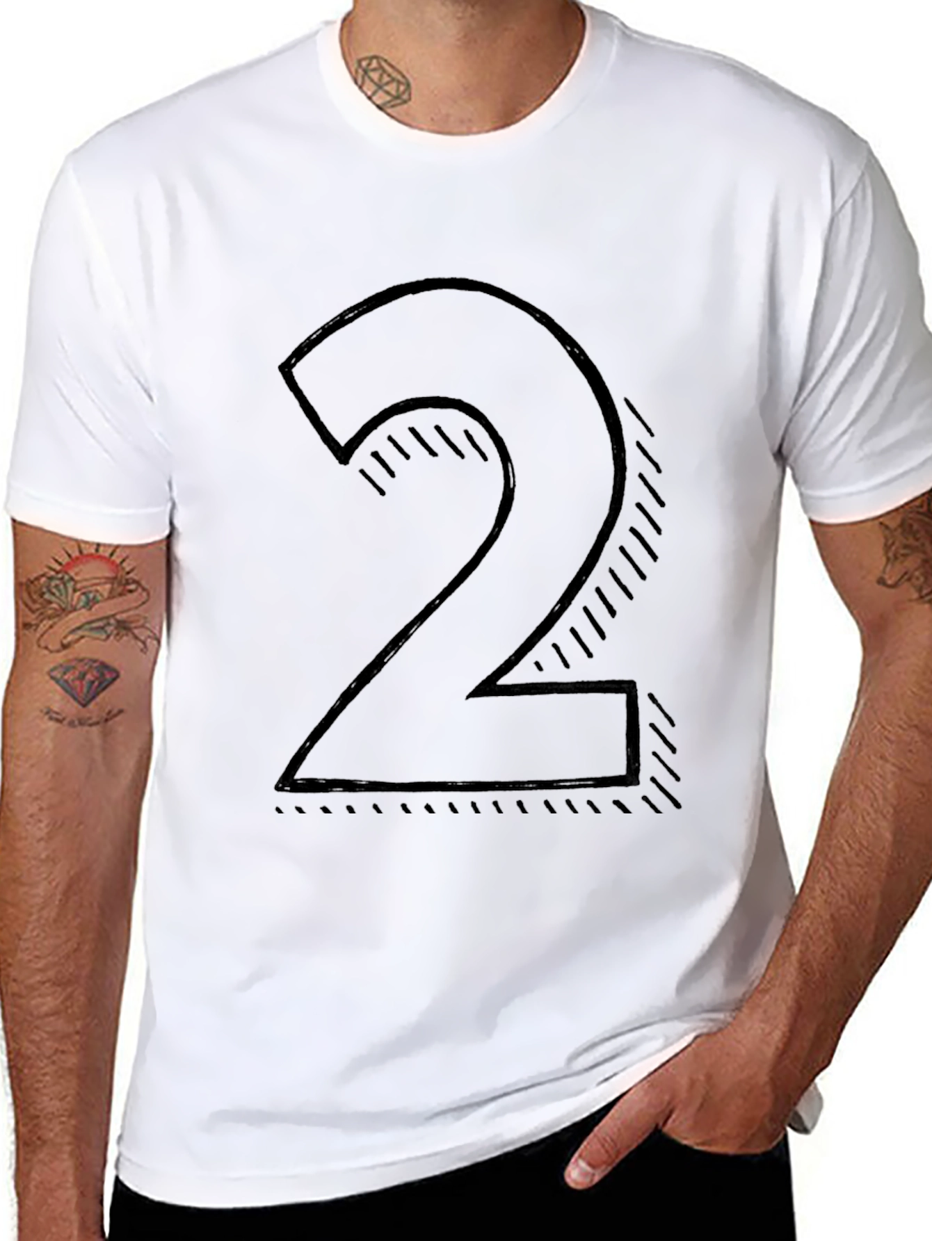 Black Men's Black T-shirt with Number 2 Graphic view 8