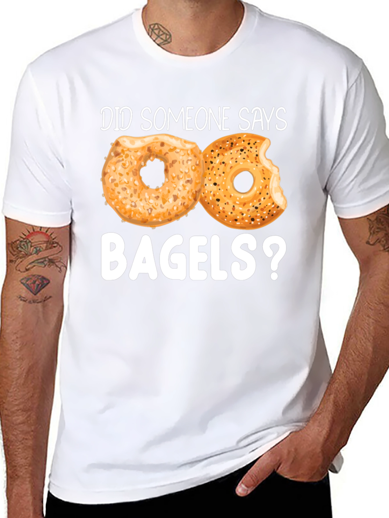 Black Did Someone Say Bagels? Funny Graphic Tee view 8
