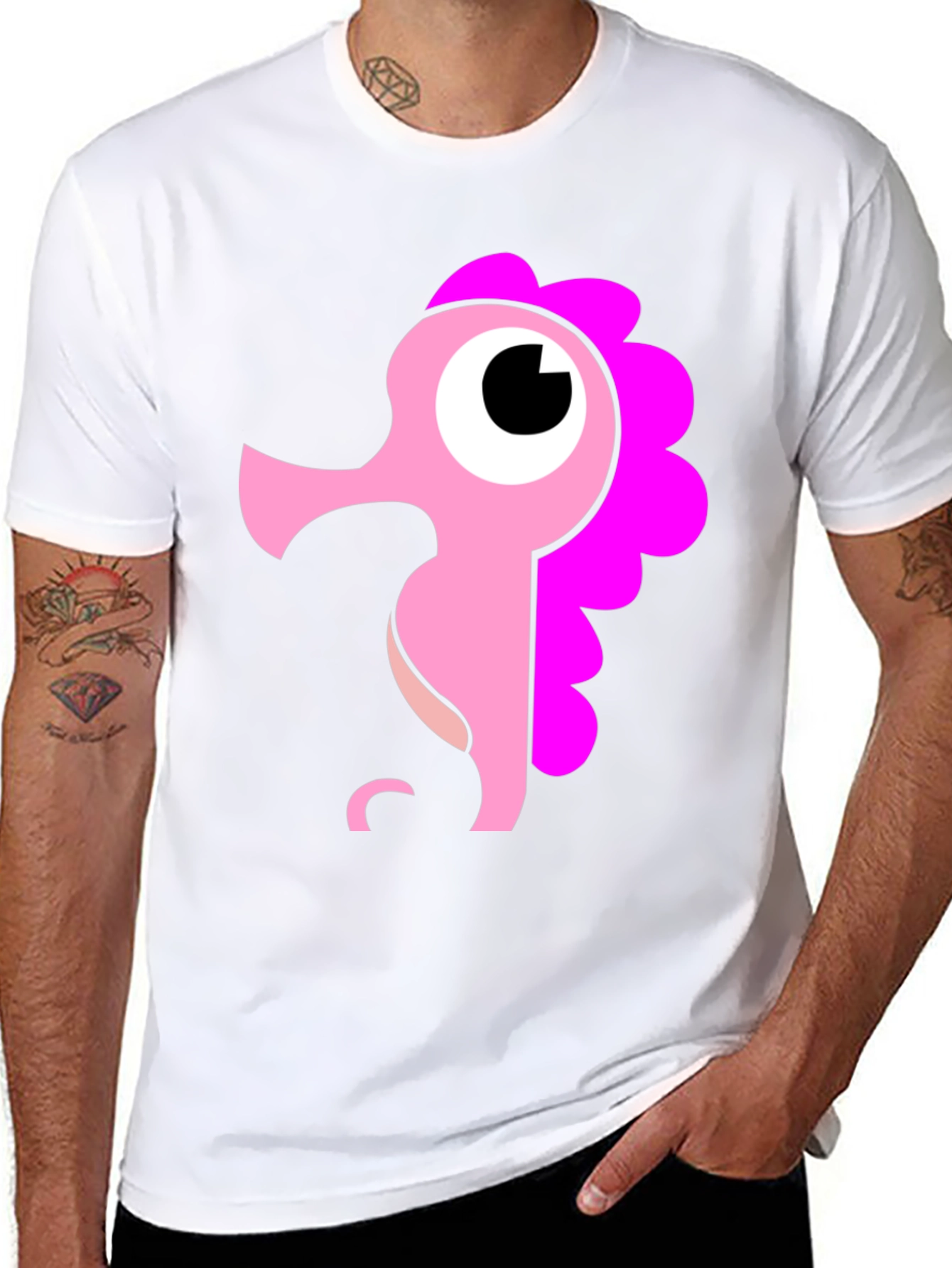 Black Cute Seahorse Graphic Tee - Black Cotton Shirt view 8