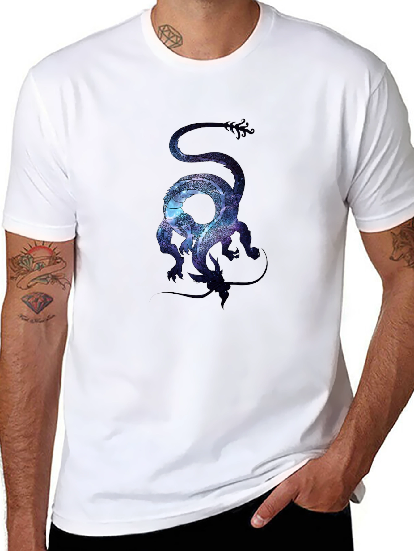 Black Galaxy Dragon Graphic Tee - Stylish Men's Black T-Shirt view 8