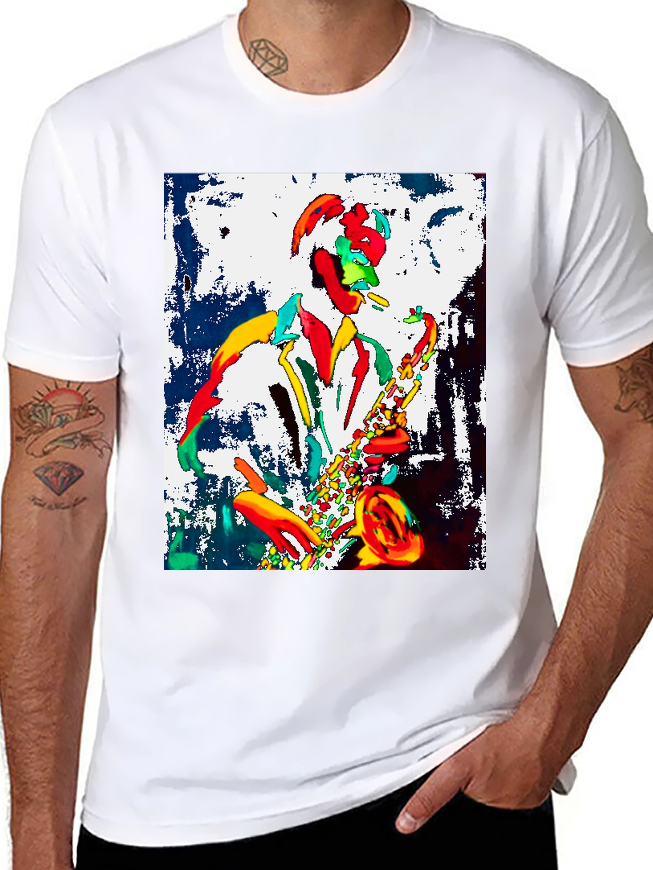 Black Jazz Musician Graphic Tee - Cool Saxophone Player Design view 8