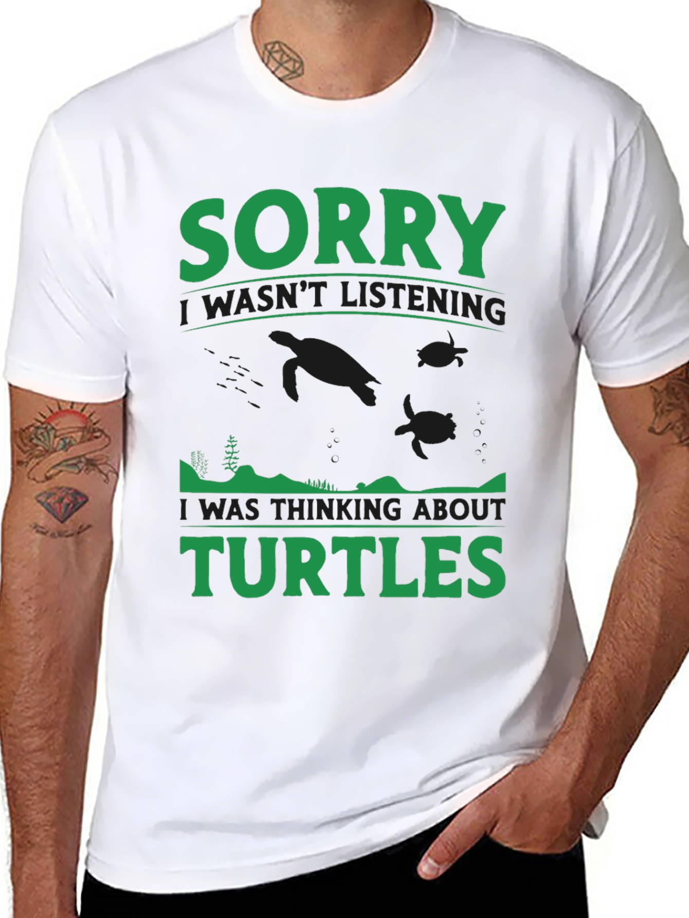 Black Sorry Turtles Black T-Shirt view 8