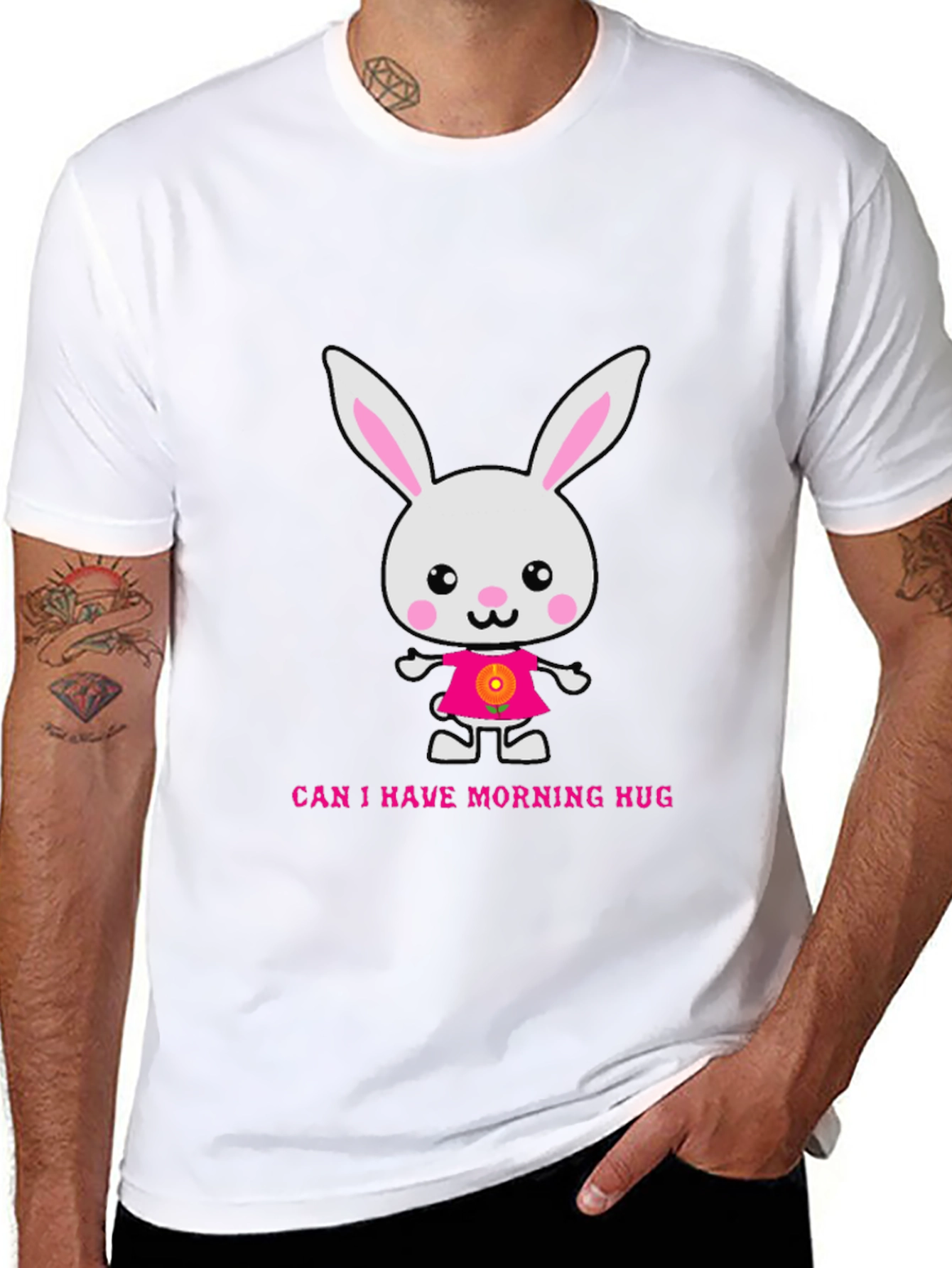 Black Cute Bunny Morning Hug T-Shirt view 8