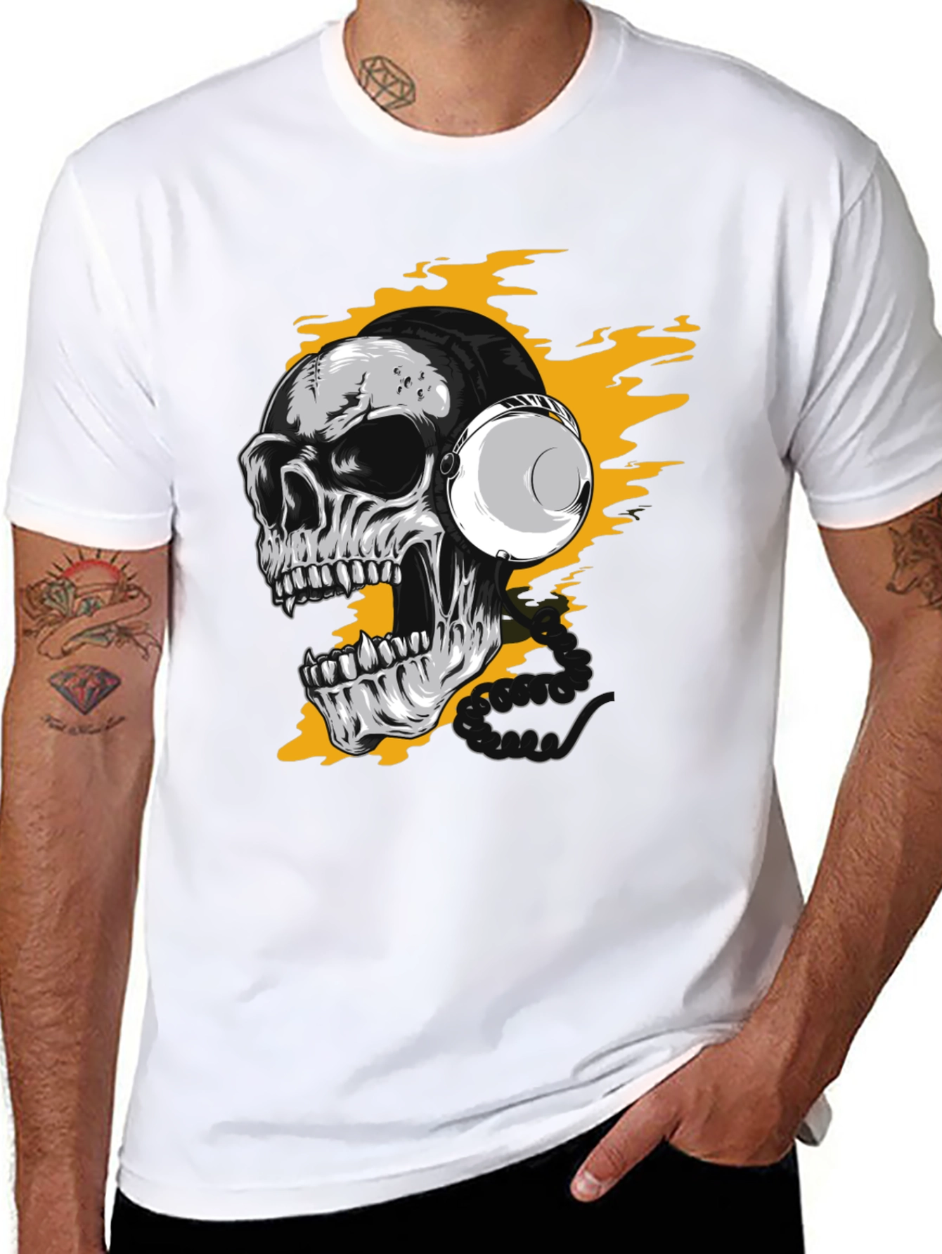 Black Skull Headphones Graphic Tee - Rocker Style view 8