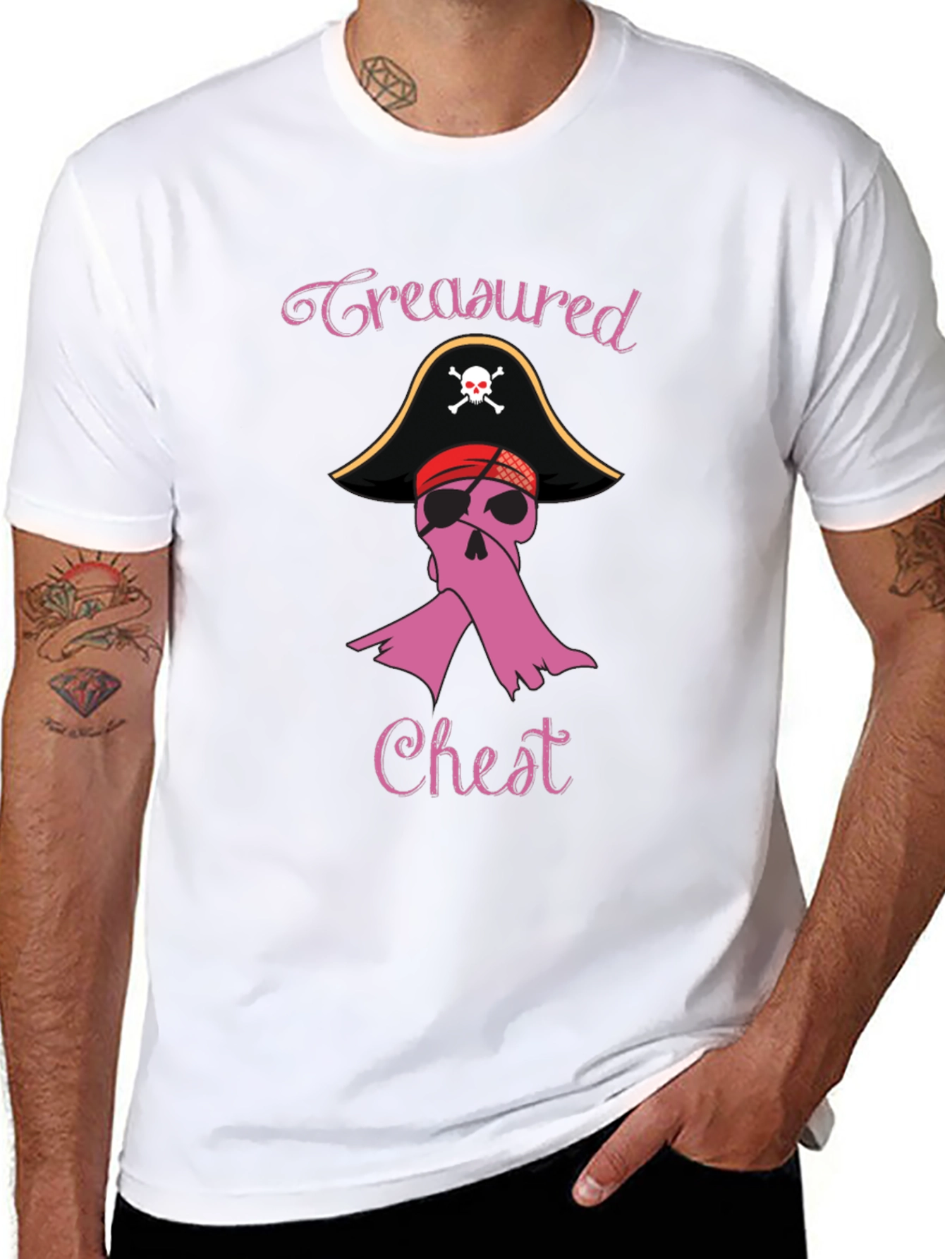 Black Treasured Chest Pirate Breast Cancer Awareness T-Shirt view 8