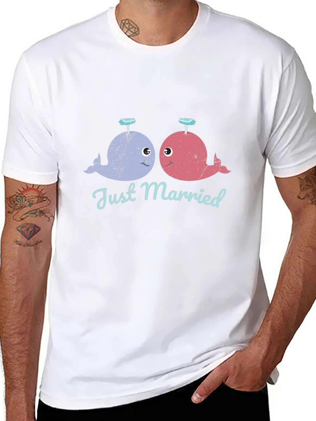 Black Just Married Whale T-Shirt - Cute Couple Tee view 8