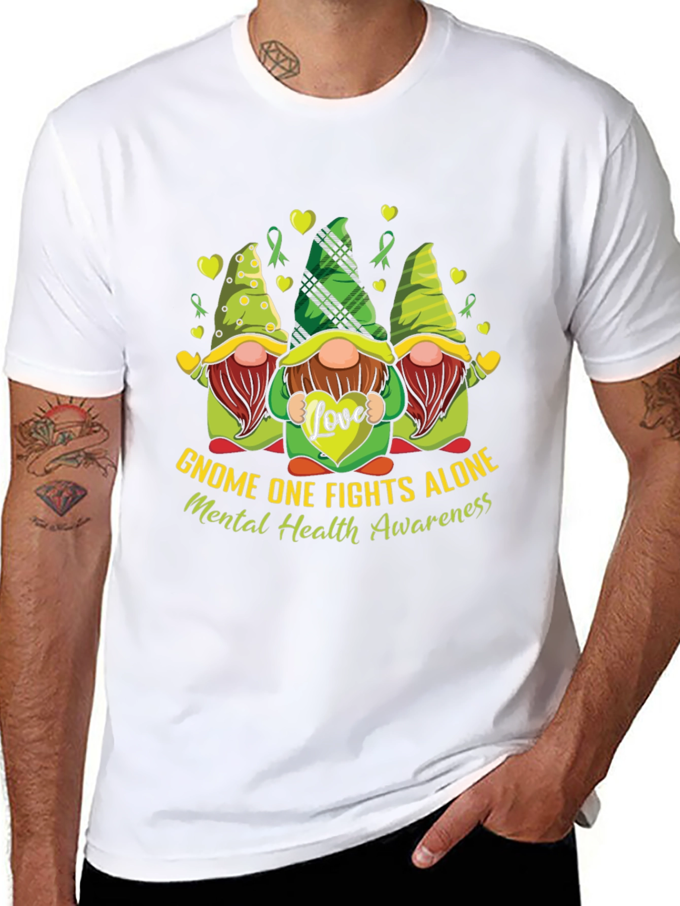 Black Gnome One Fights Alone Mental Health Awareness T-Shirt view 8