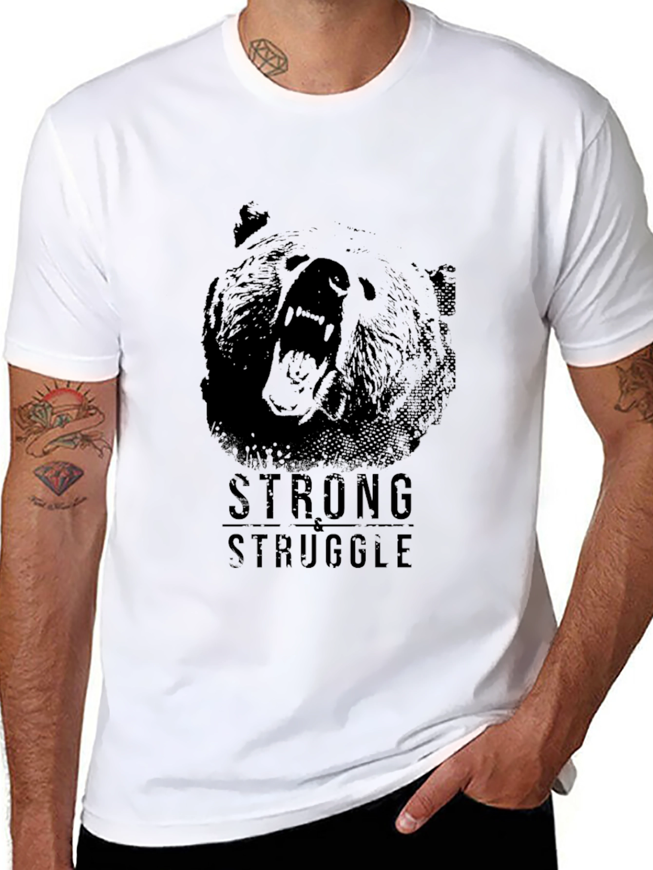 Black Strong Struggle Bear Graphic T-Shirt view 8