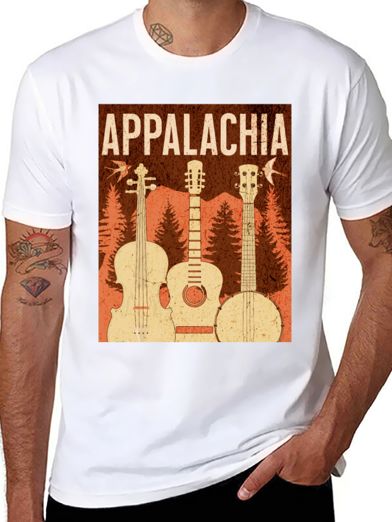 Black Appalachia Music T-Shirt: Vintage Guitar, Banjo & Fiddle view 8