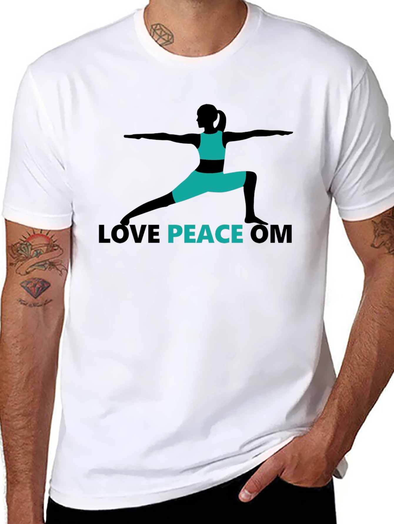 Black Love Peace Om Yoga T-Shirt - Black view 8