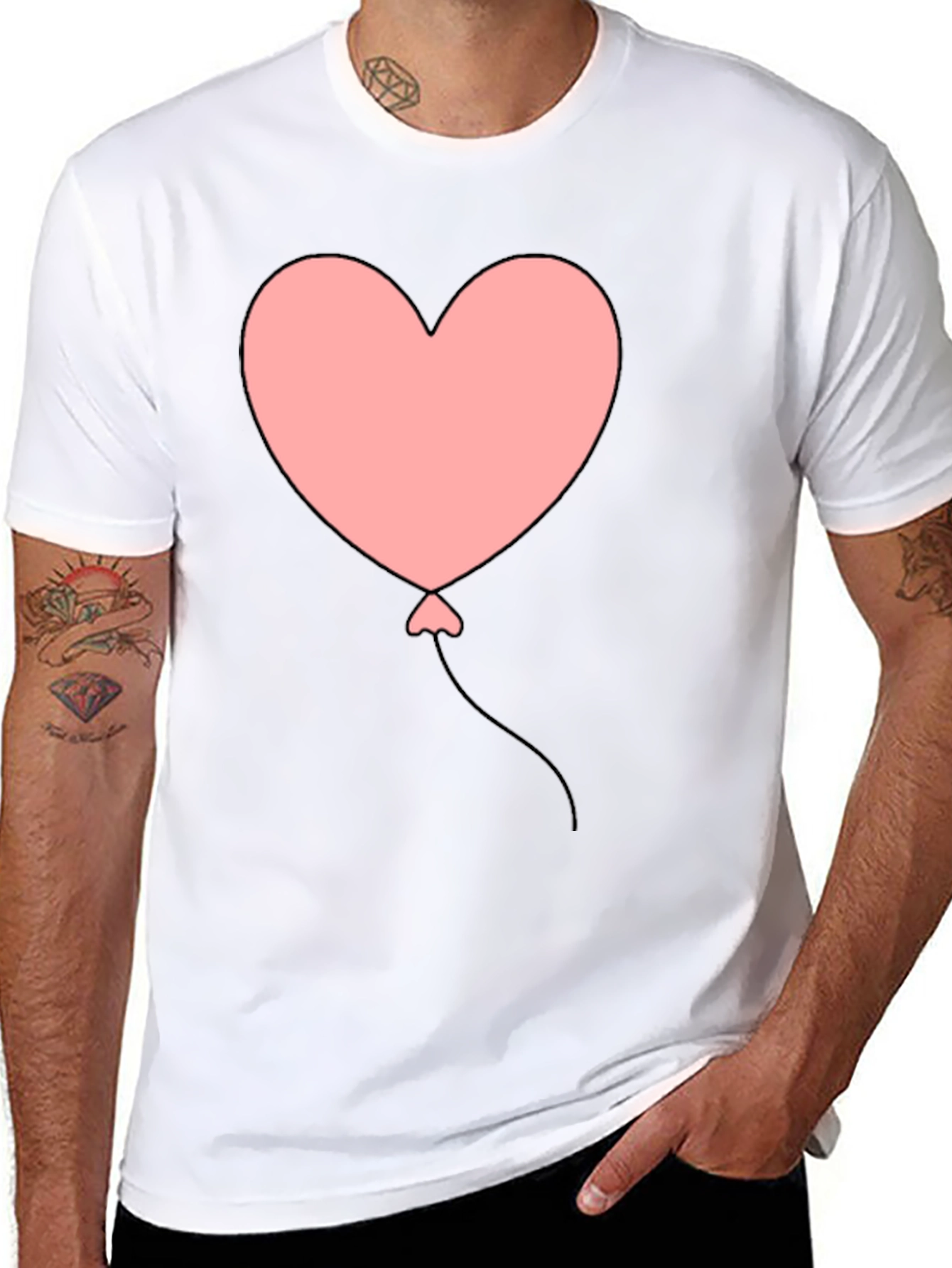 Black Heart Balloon Graphic Tee - Black Casual T-Shirt view 8