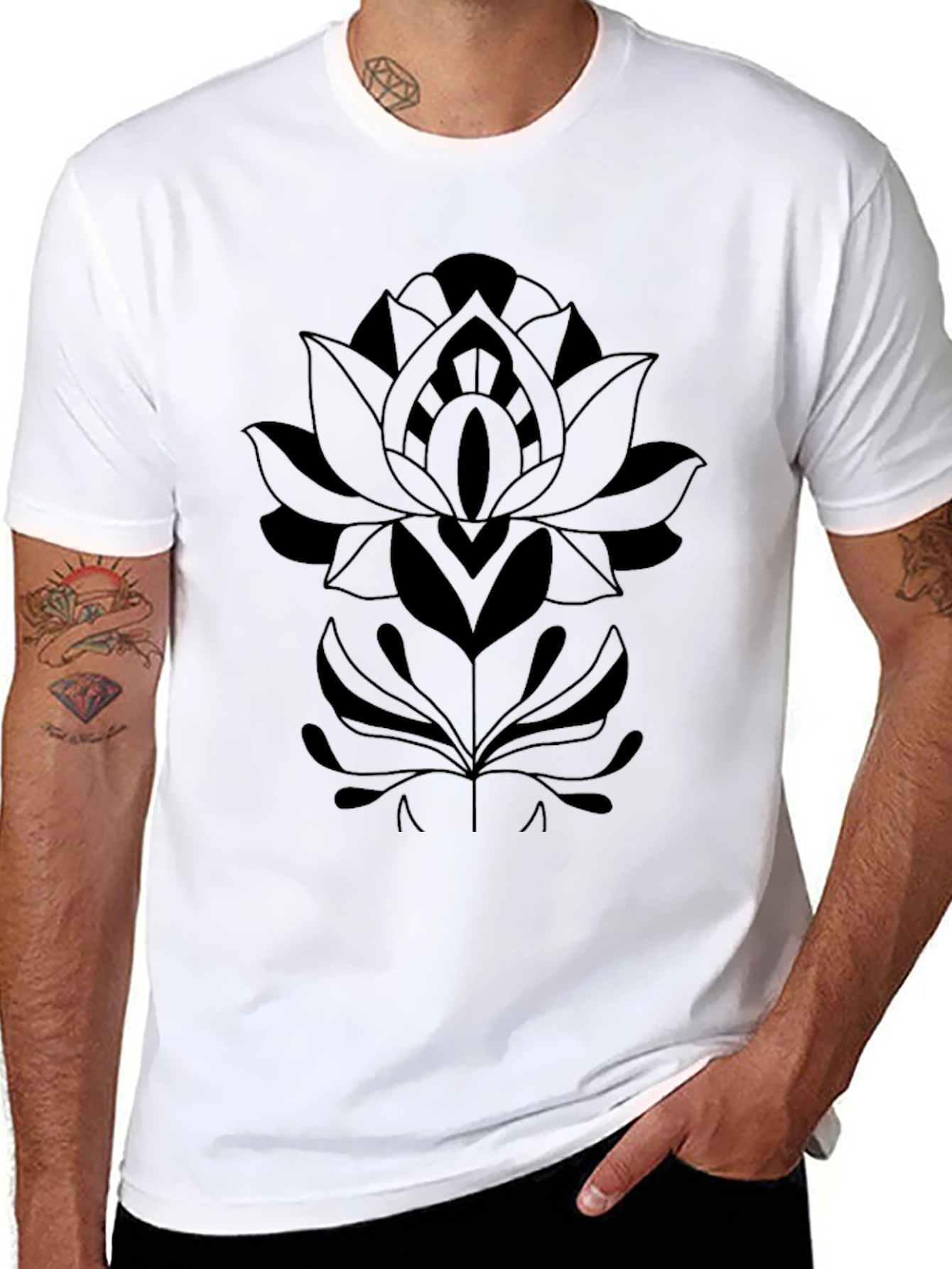Black Black Floral Mandala Graphic T-Shirt view 8