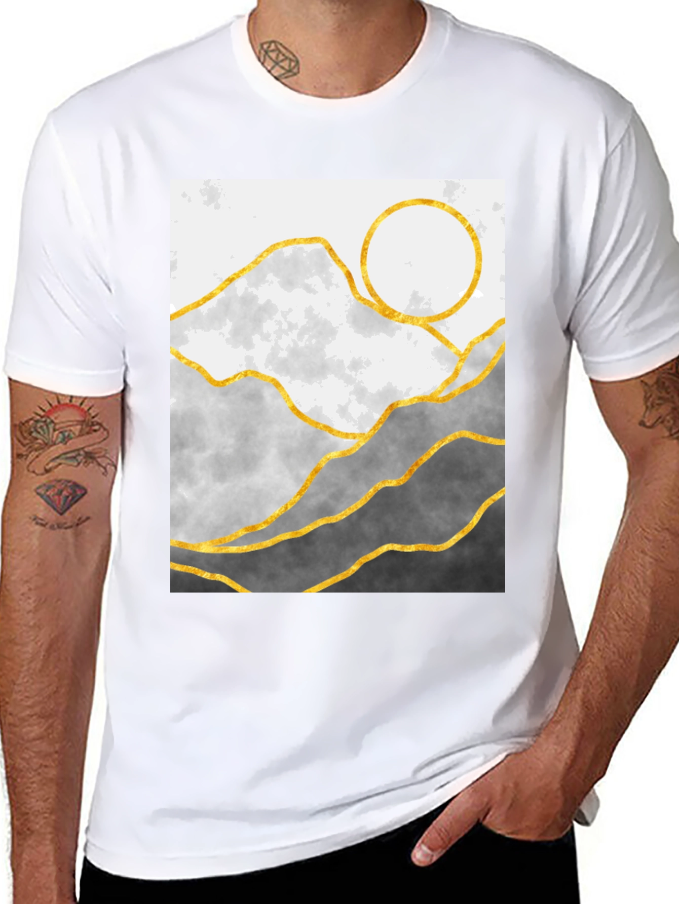 Black Mountainscape Graphic Tee - Stylish Geometric Design view 8