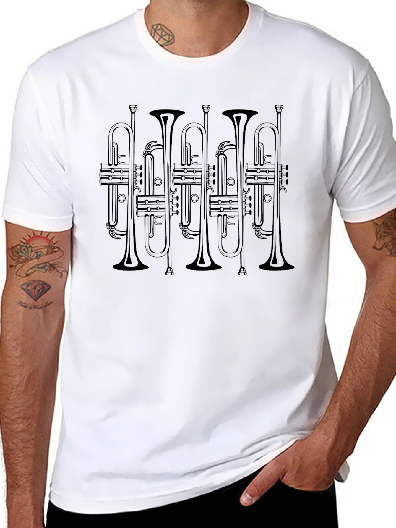 Black Trumpet Music T-Shirt - Black Cotton Tee view 8