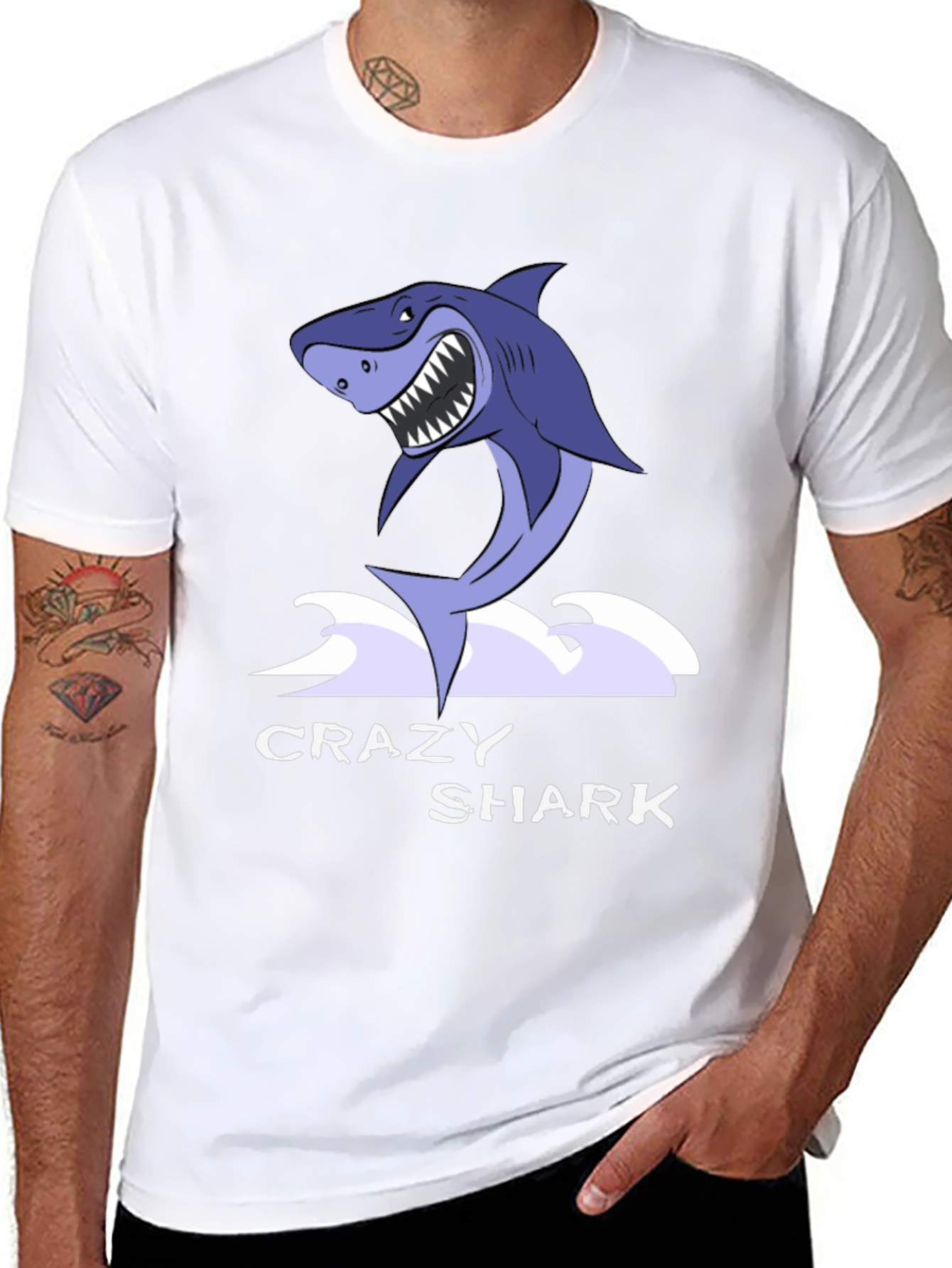 Black Crazy Shark Graphic Tee - Black Cotton T-Shirt view 8