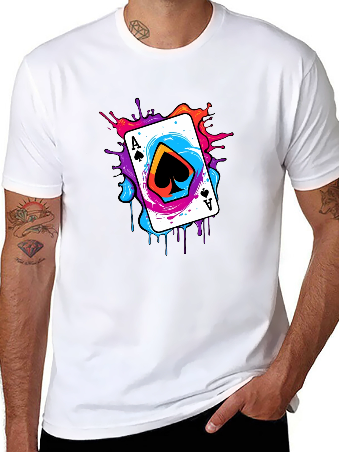 Black Ace of Spades Graphic Tee - Colorful Card Design view 8