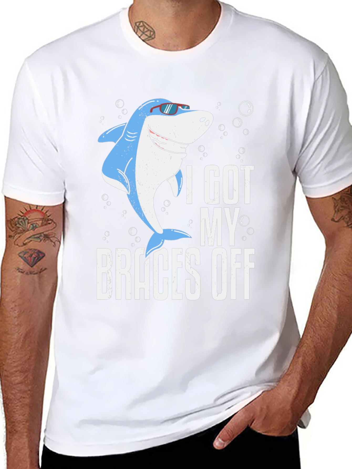 Black Funny Shark Braces Off T-Shirt view 8