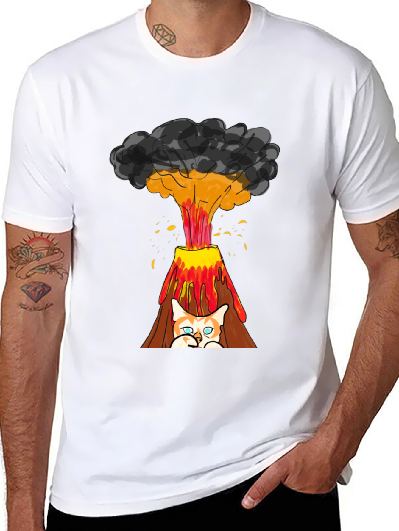 Black Volcano Cat Graphic Tee - Fun & Unique Design view 8