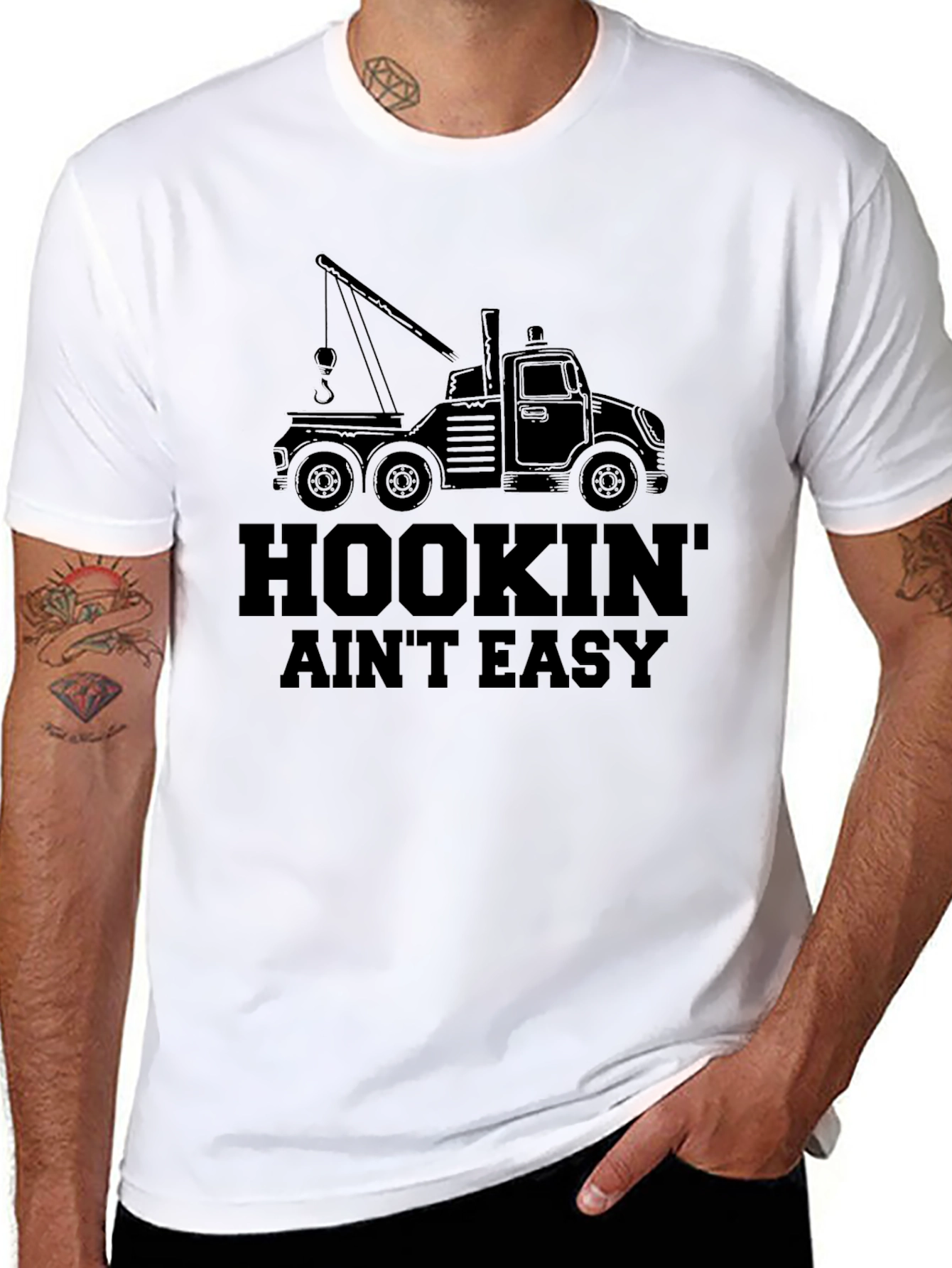 Hookin' Ain't Easy Tow Truck Graphic T-Shirt - 8
