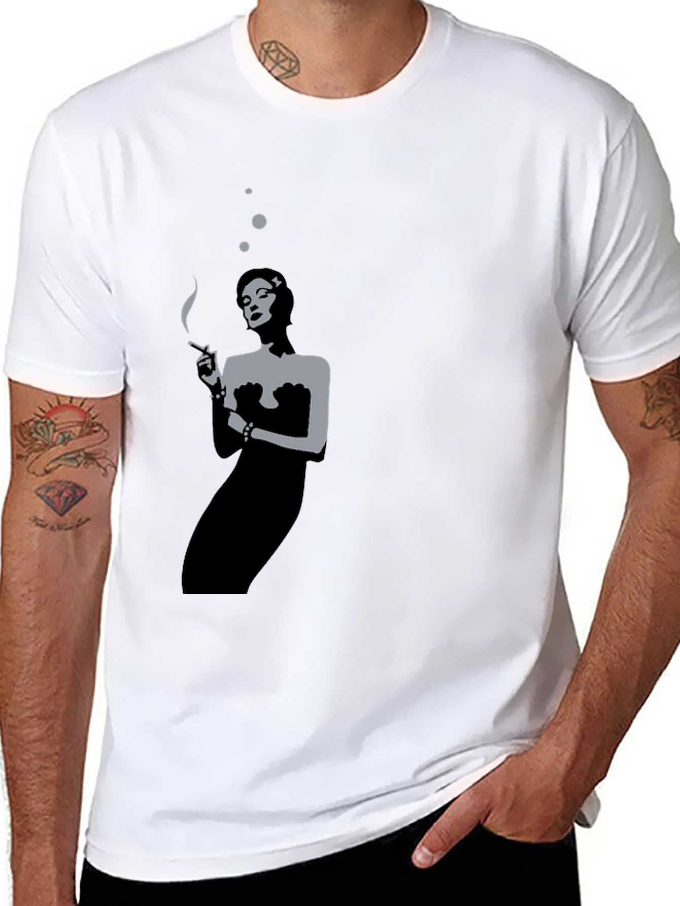 Black Retro Smoking Woman Black T-Shirt view 8