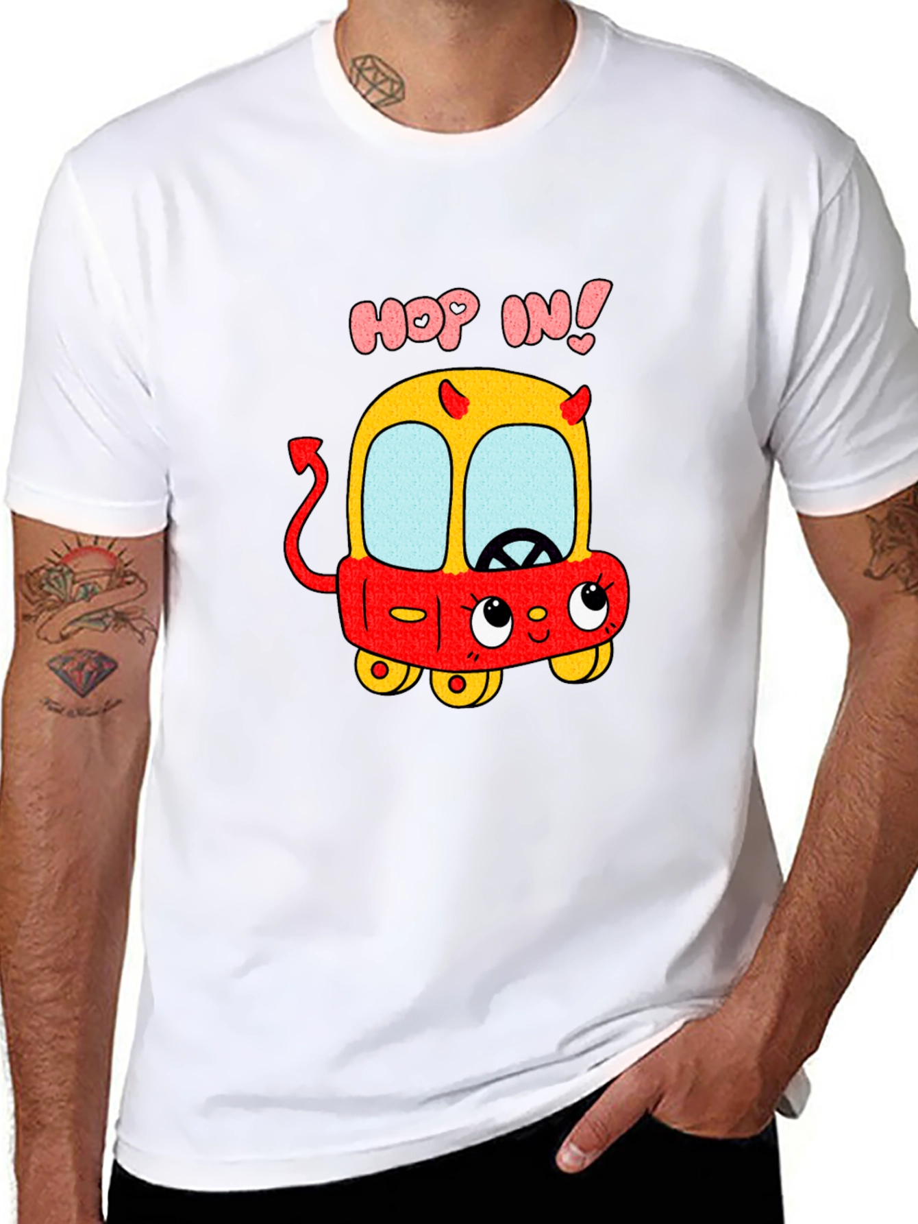 Black Funny Cartoon Devil Car T-Shirt - Hop In! view 8