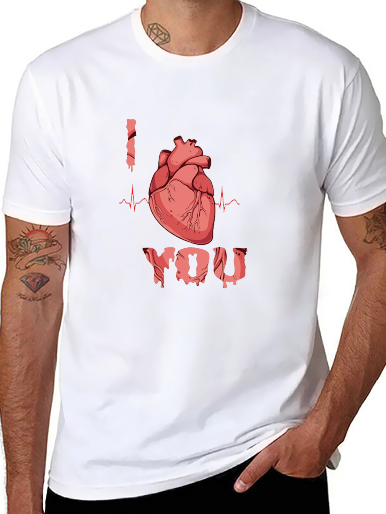 Black I Heart You T-Shirt - Anatomical Heart Design view 8