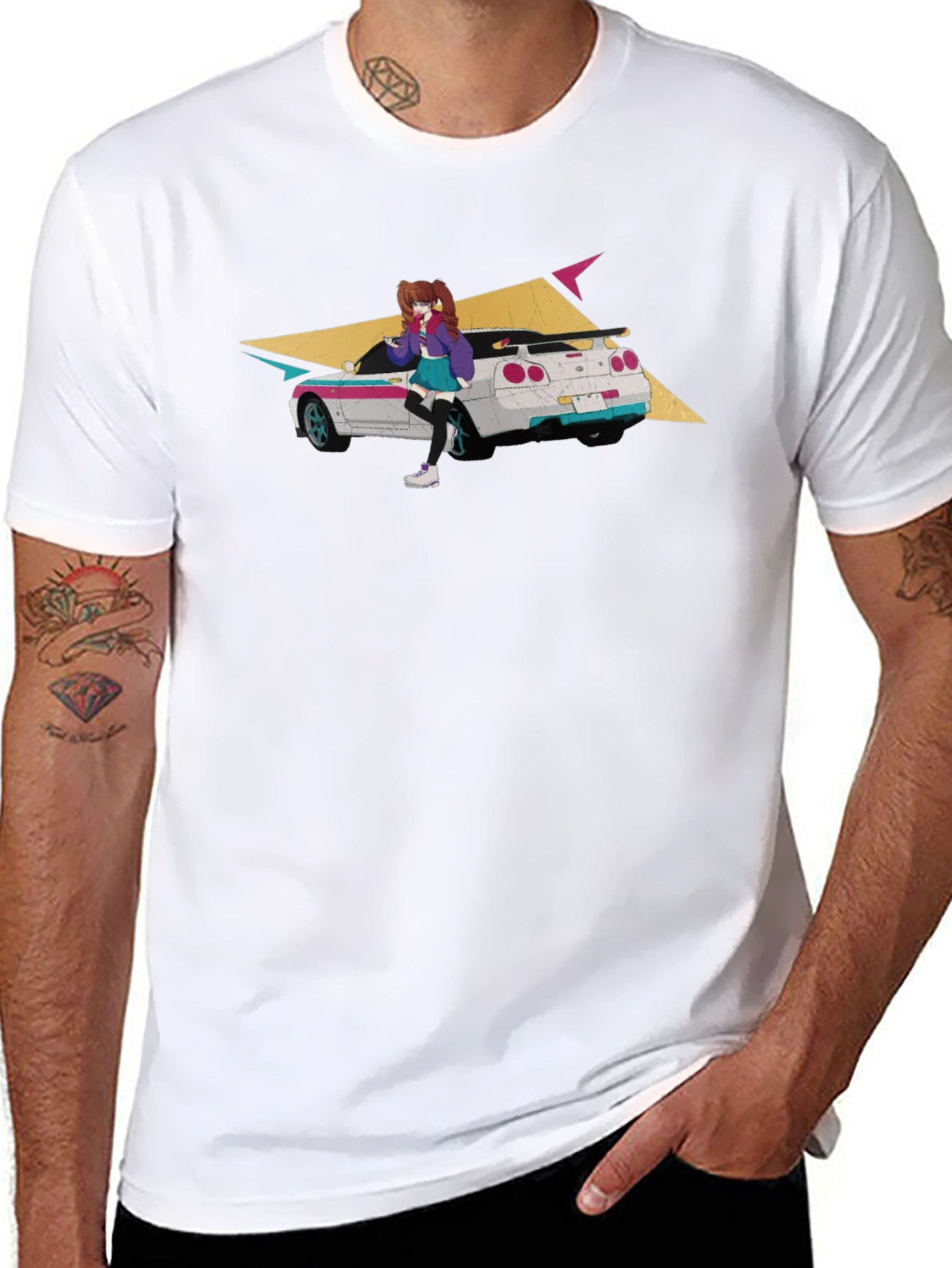 Black Anime Car Graphic Black T-Shirt view 8