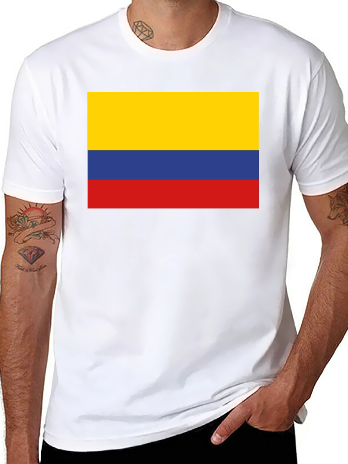 Black Colombia Flag T-Shirt - Black Crew Neck Tee view 8