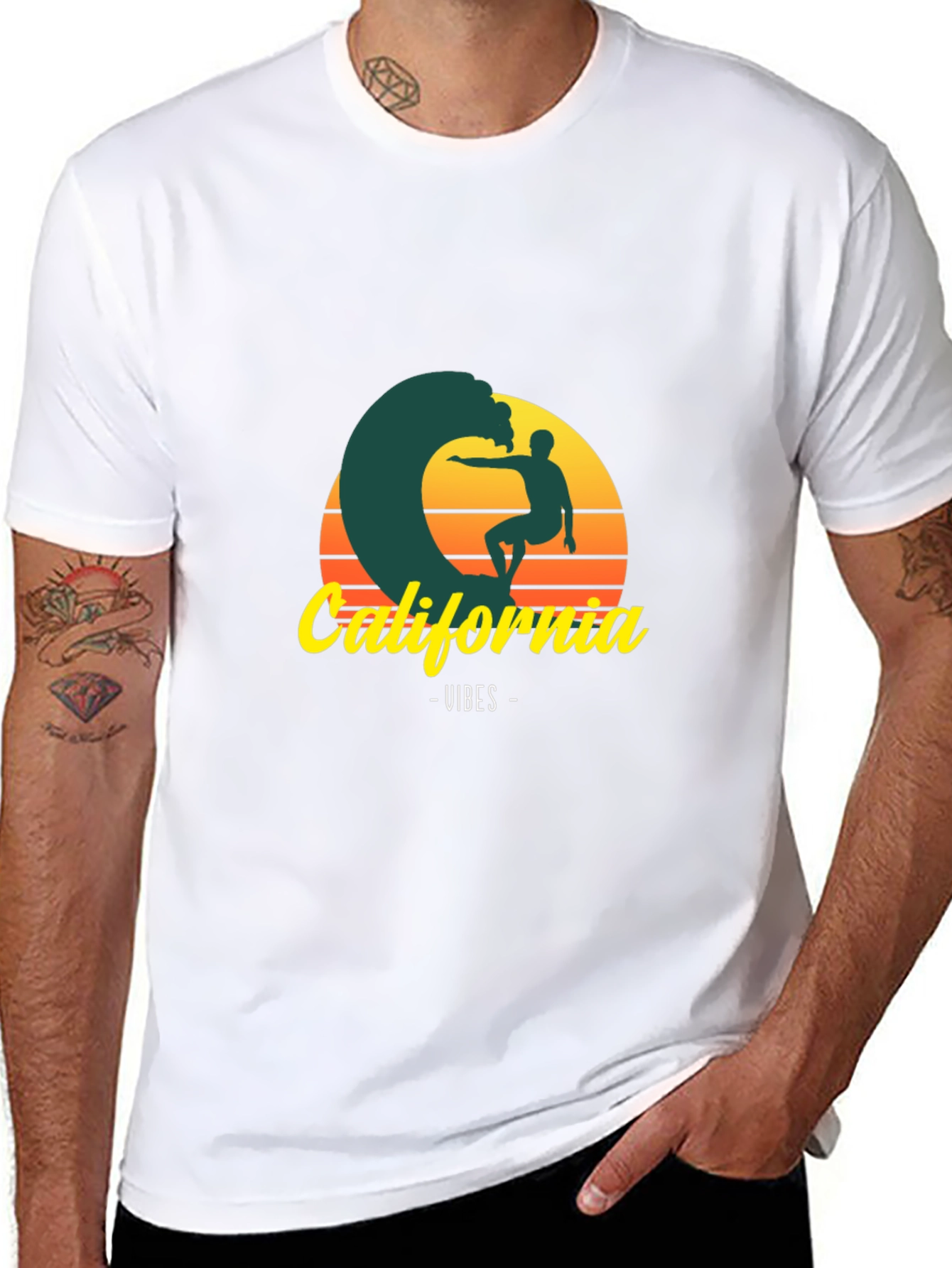 Black California Vibes Graphic Tee - Surfer T-Shirt view 8