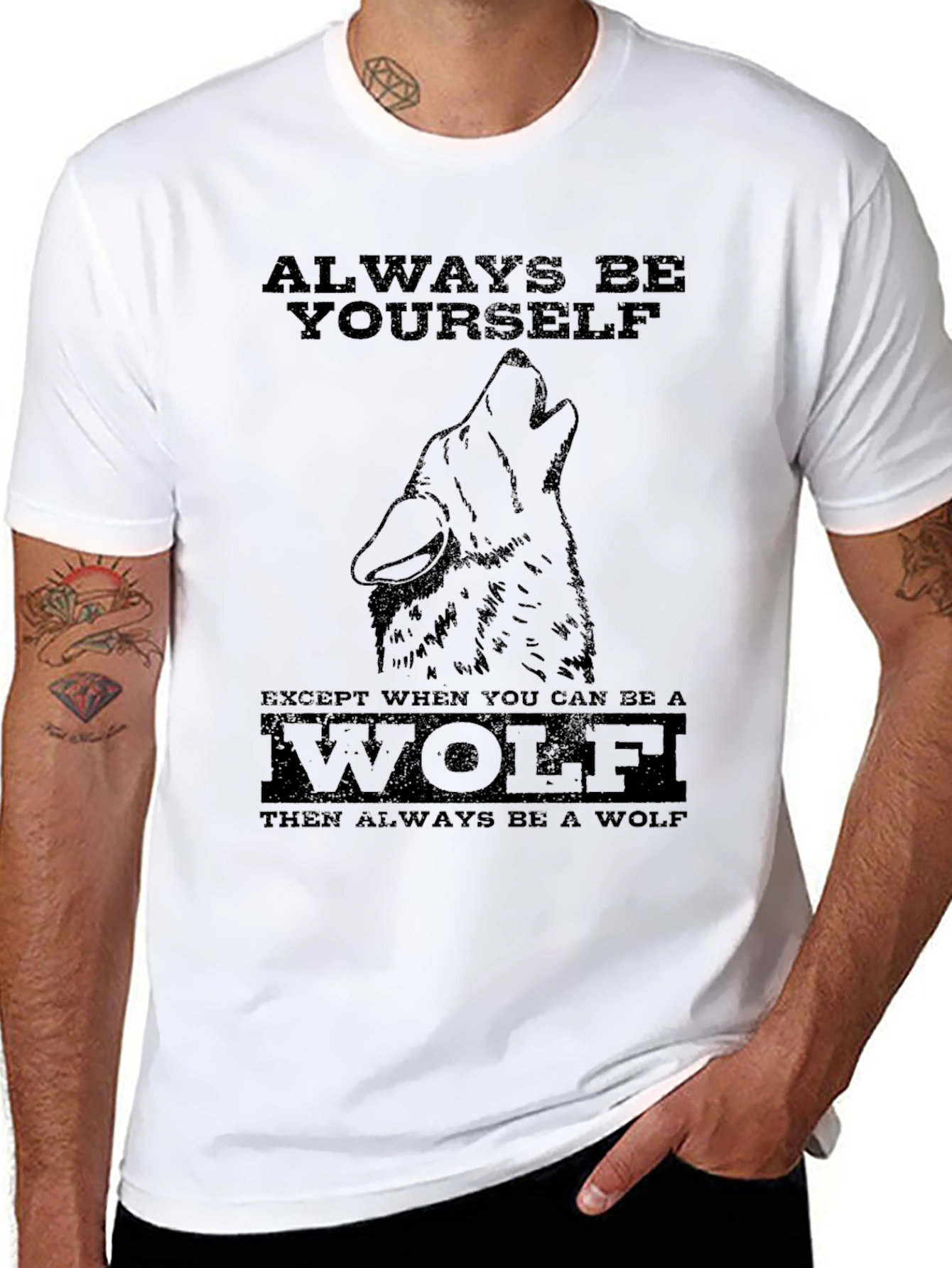 Black Always Be Yourself Wolf Graphic T-Shirt view 8