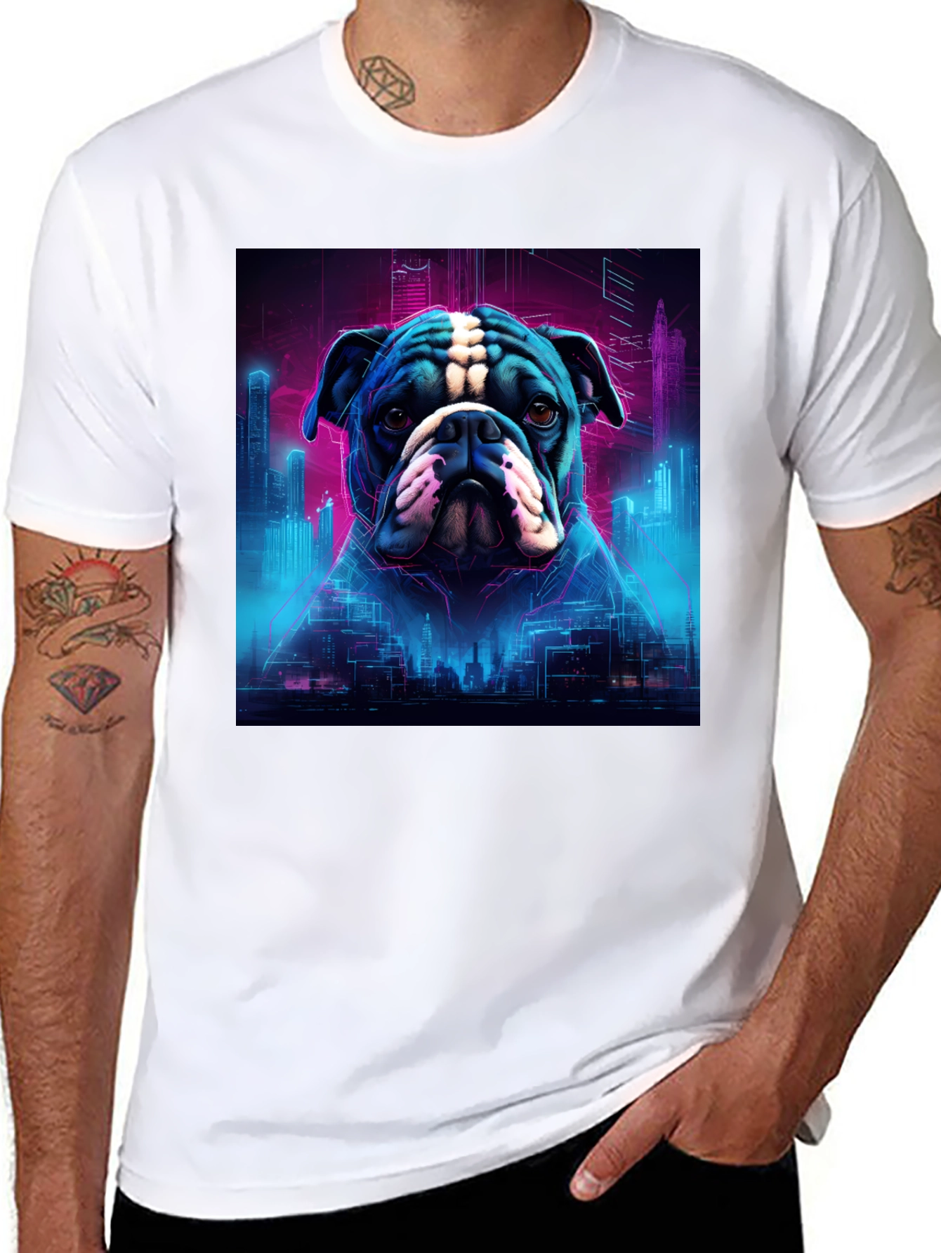 Black Cyberpunk Bulldog Graphic Tee view 8