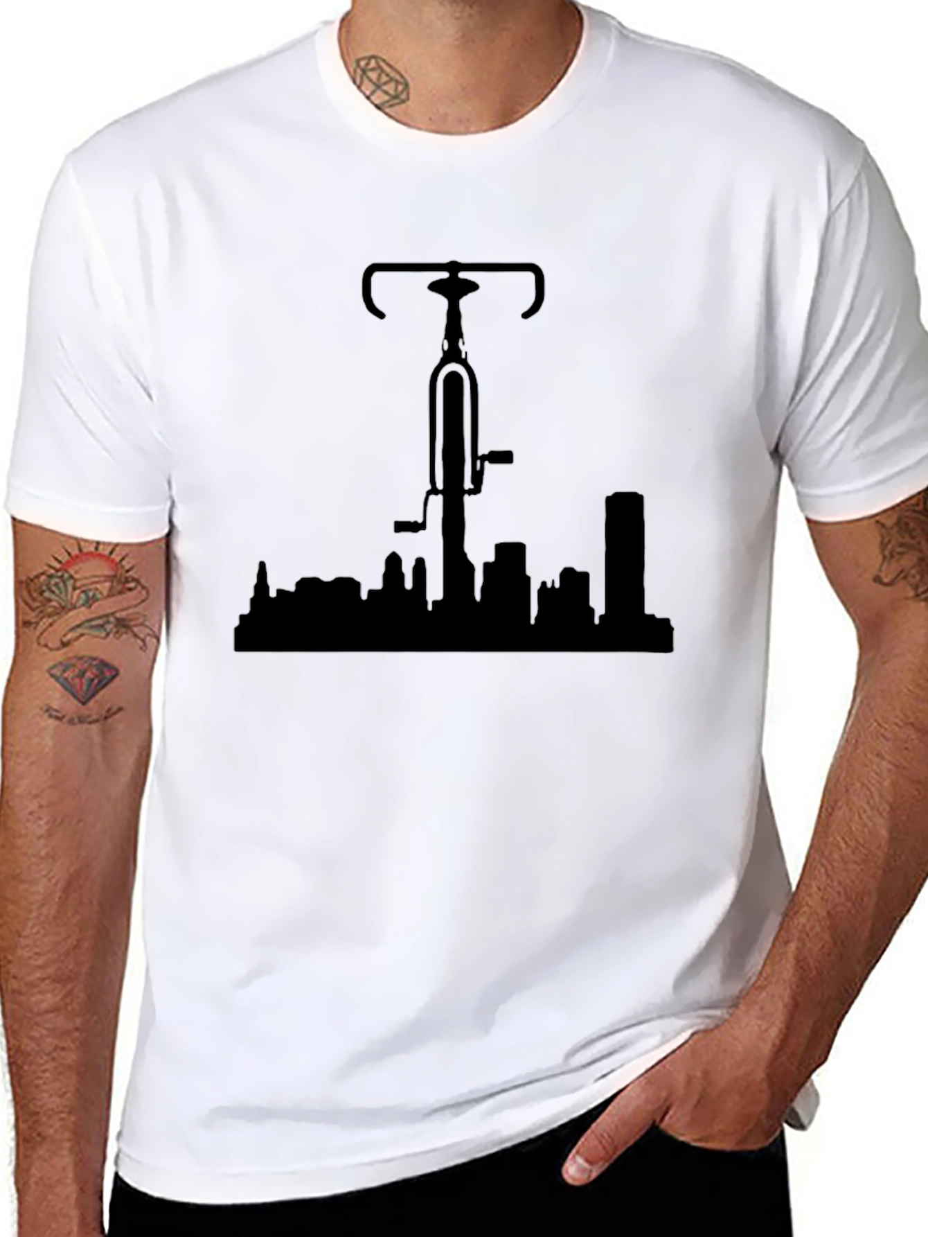 Black Bike Over City Black T-Shirt view 8
