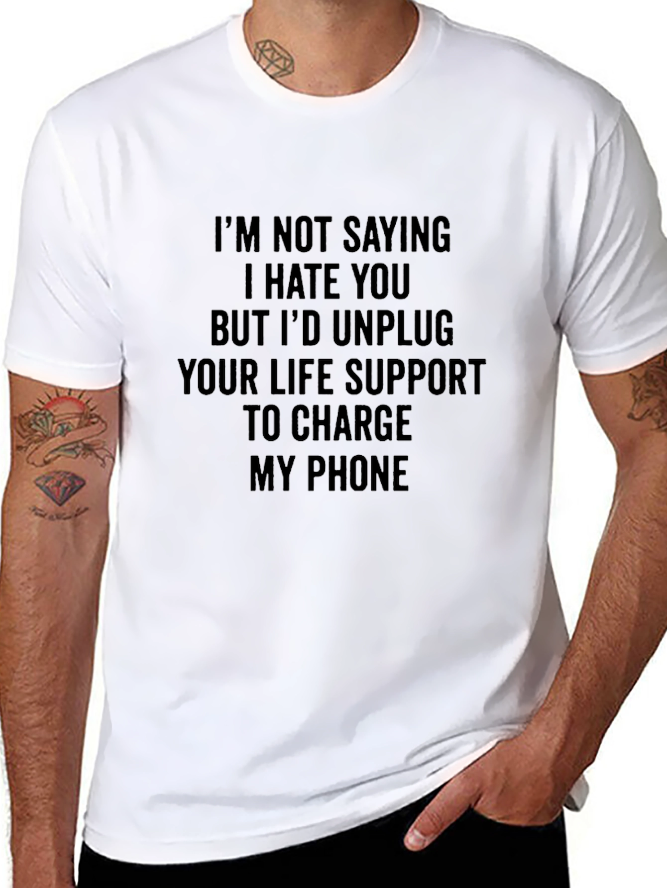 Black Funny Sarcastic Graphic T-Shirt - Charge My Phone view 8